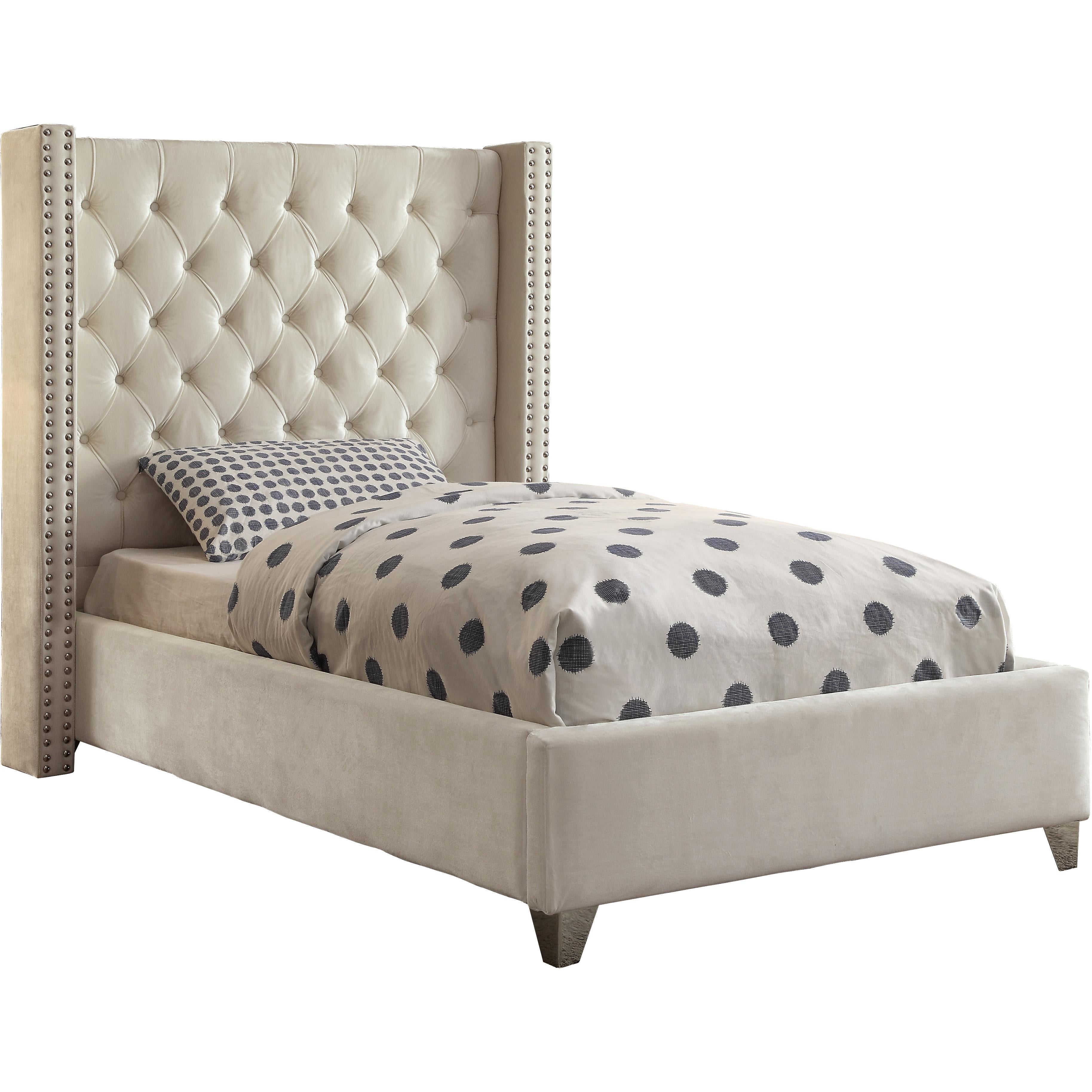 Meridian Aiden Cream Velvet Twin Bed