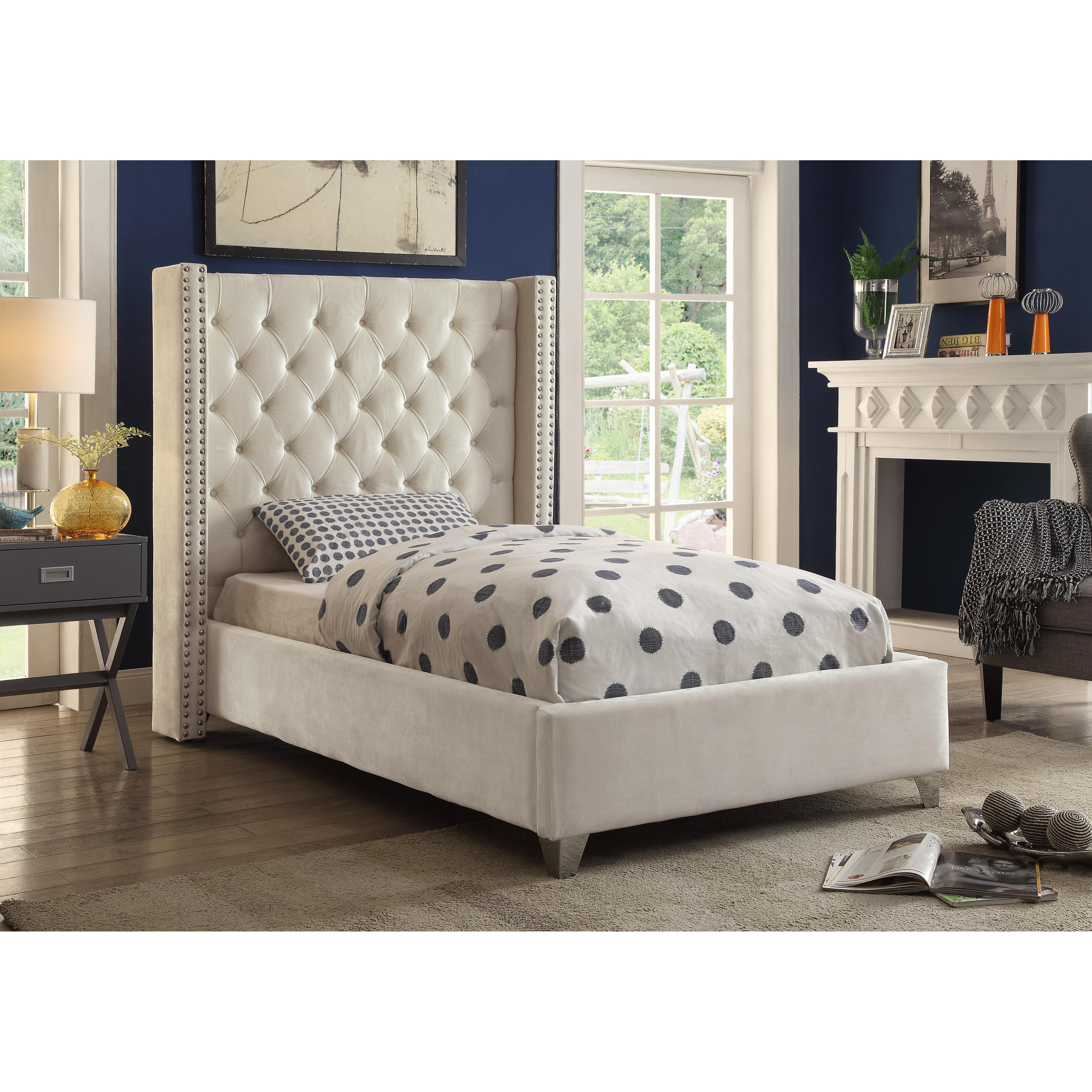 Meridian Aiden Cream Velvet Twin Bed