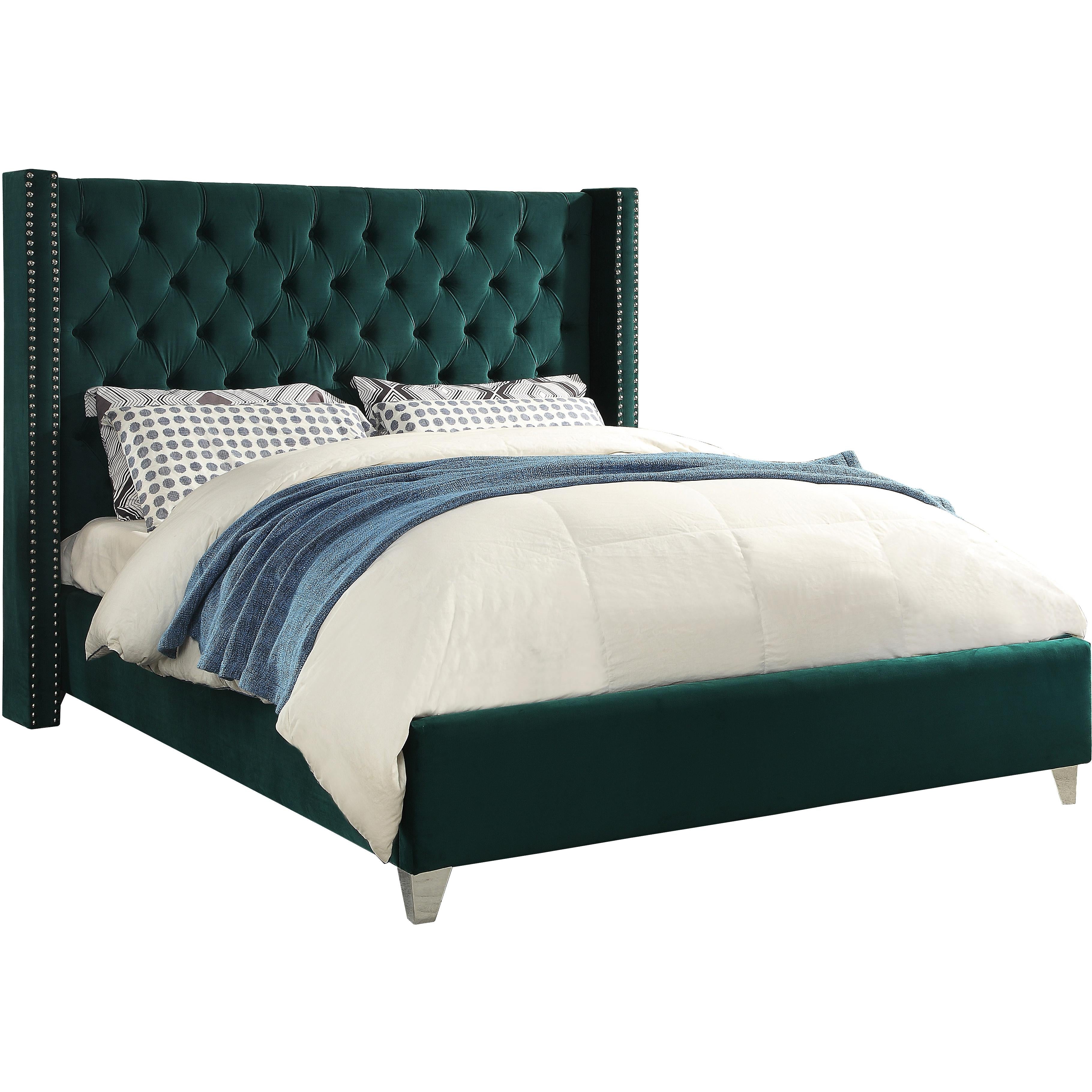 Meridian Aiden Green Velvet Full Bed