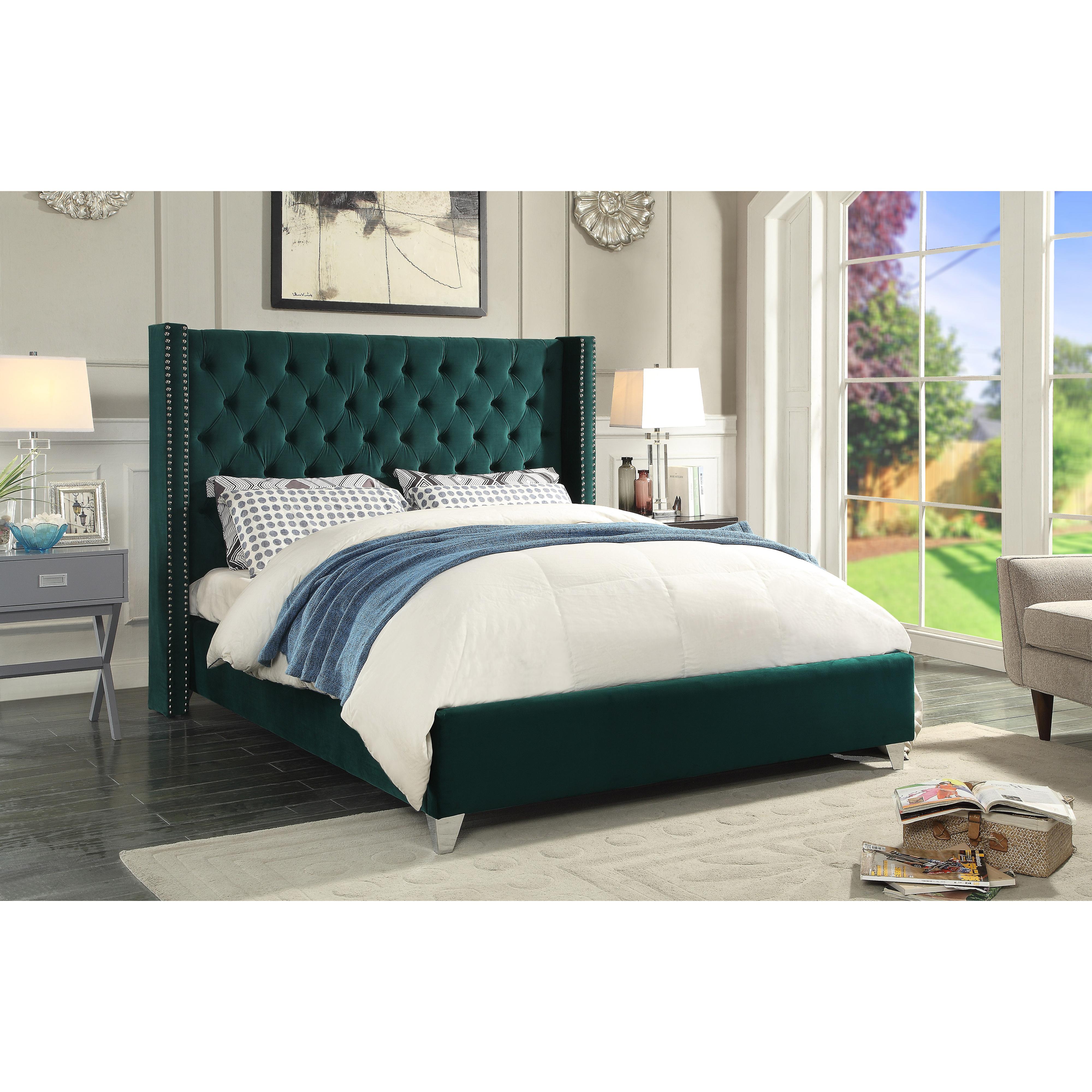 Meridian Aiden Green Velvet Full Bed