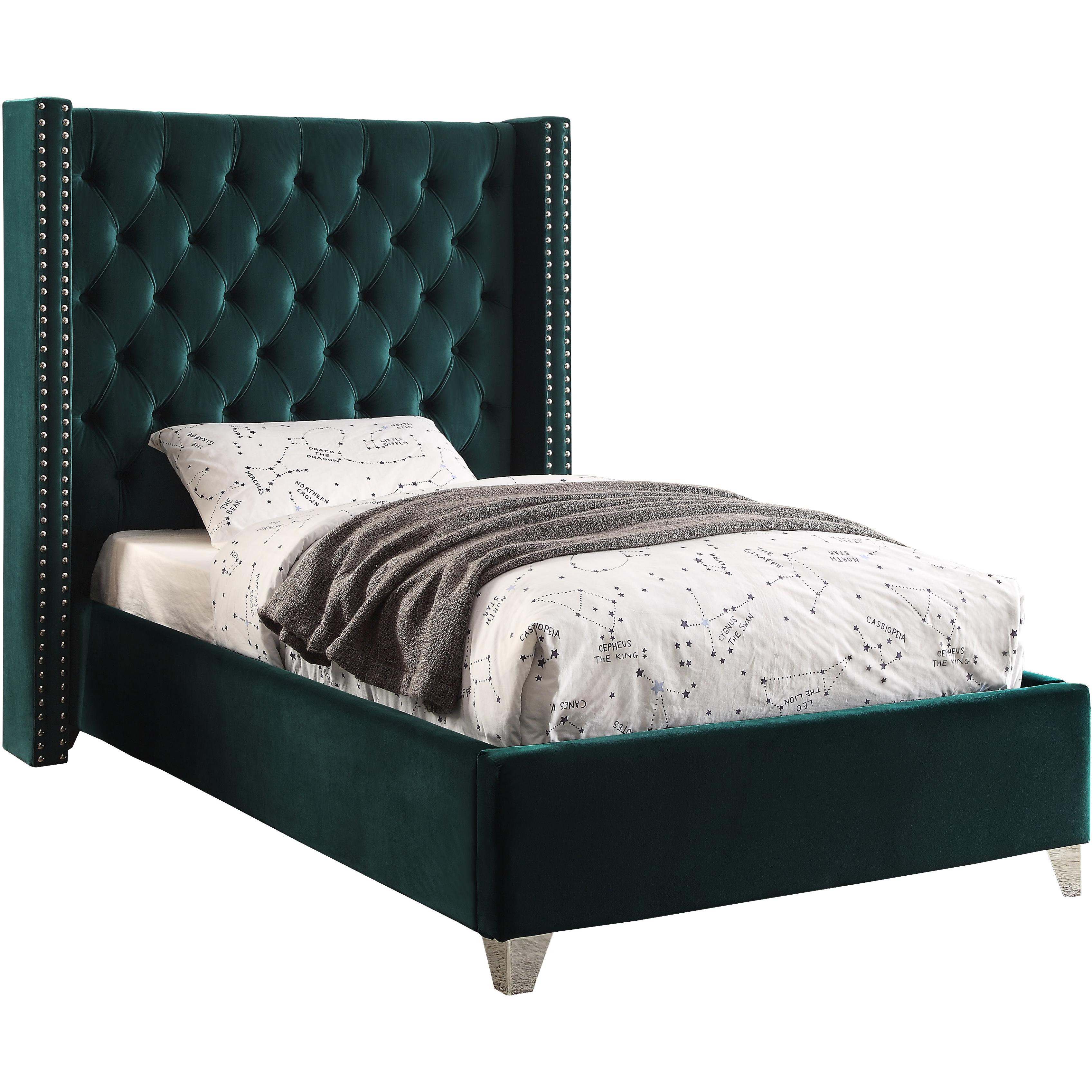 Meridian Aiden Green Velvet Twin Bed