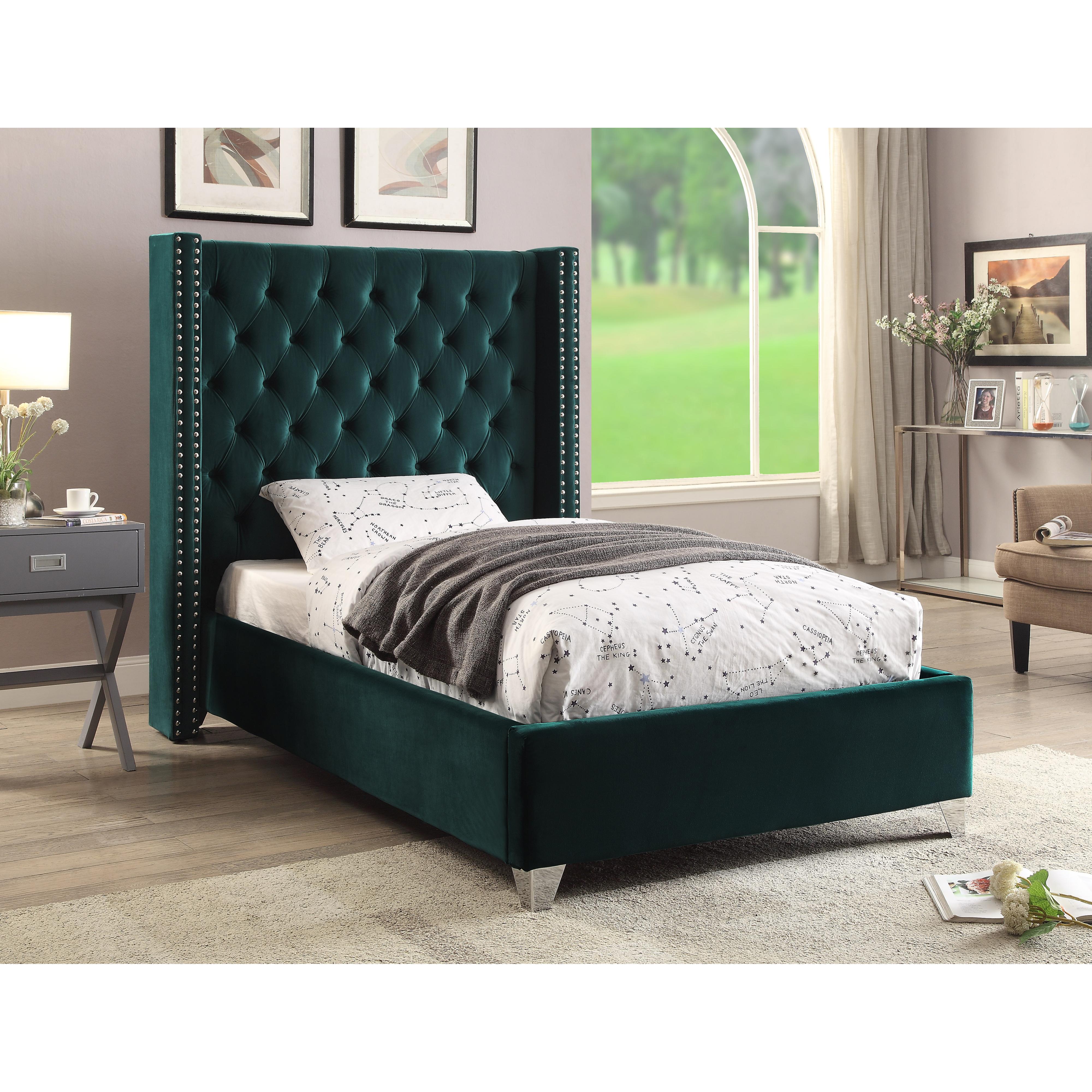 Meridian Aiden Green Velvet Twin Bed