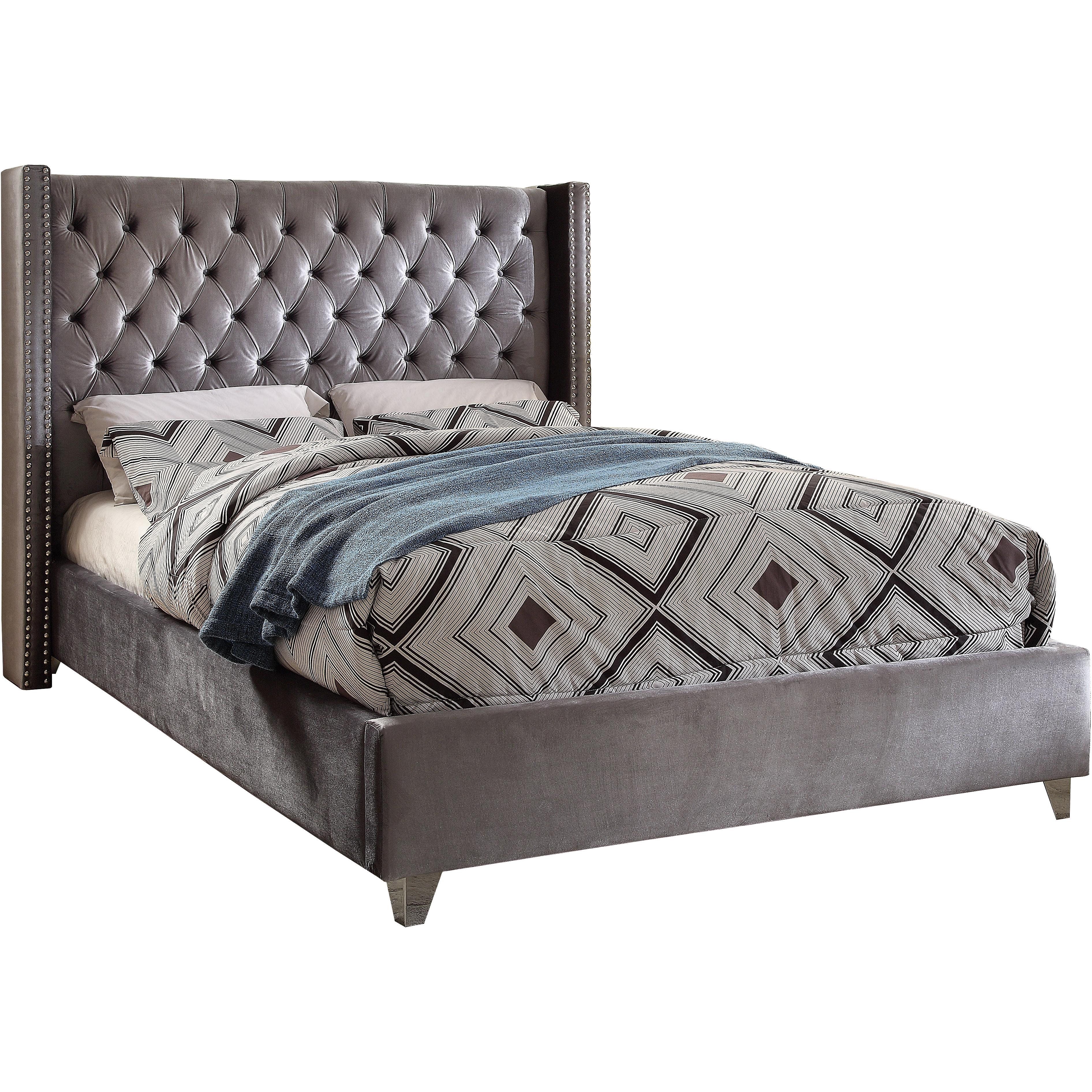 Meridian Aiden Grey Velvet Full Bed