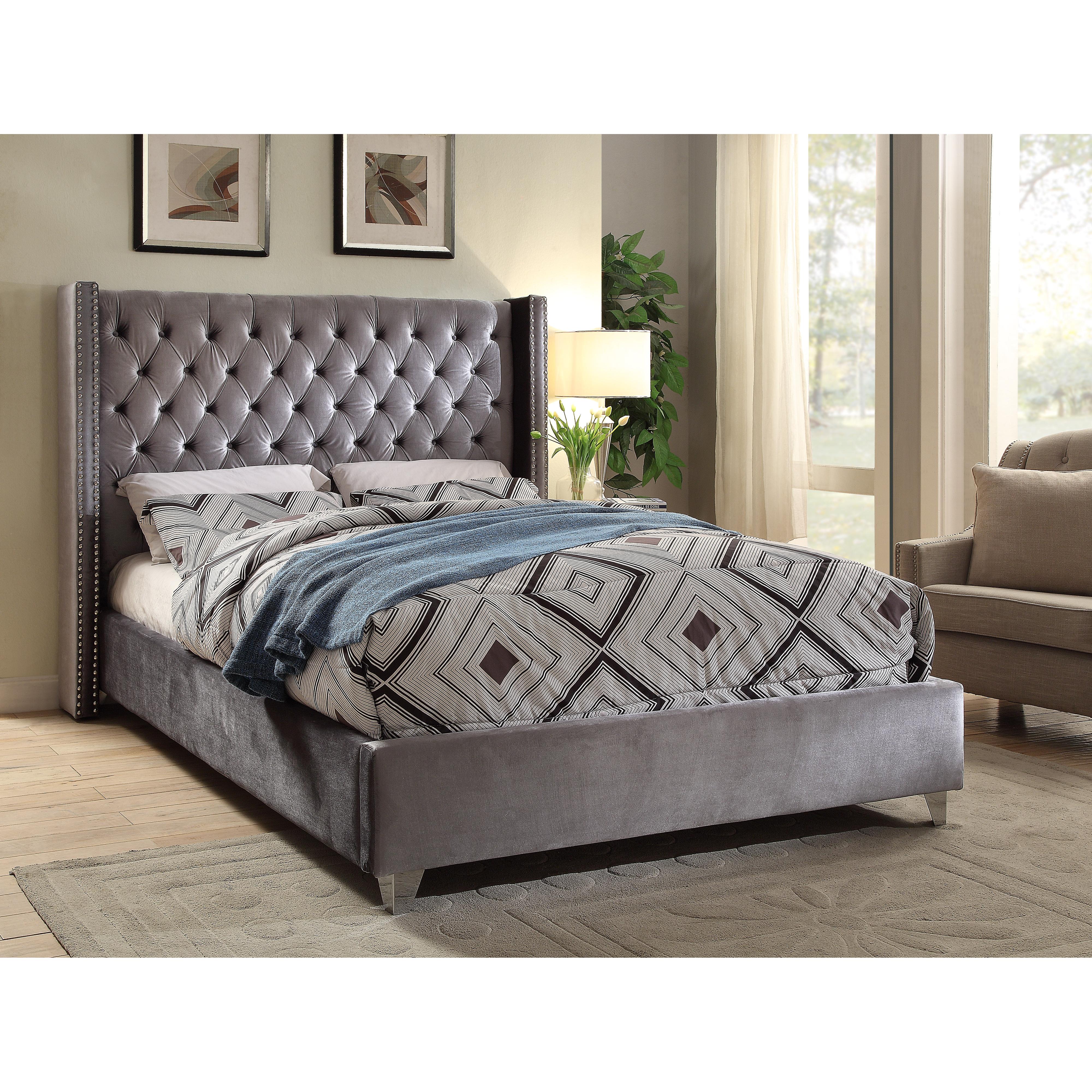 Meridian Aiden Grey Velvet Full Bed