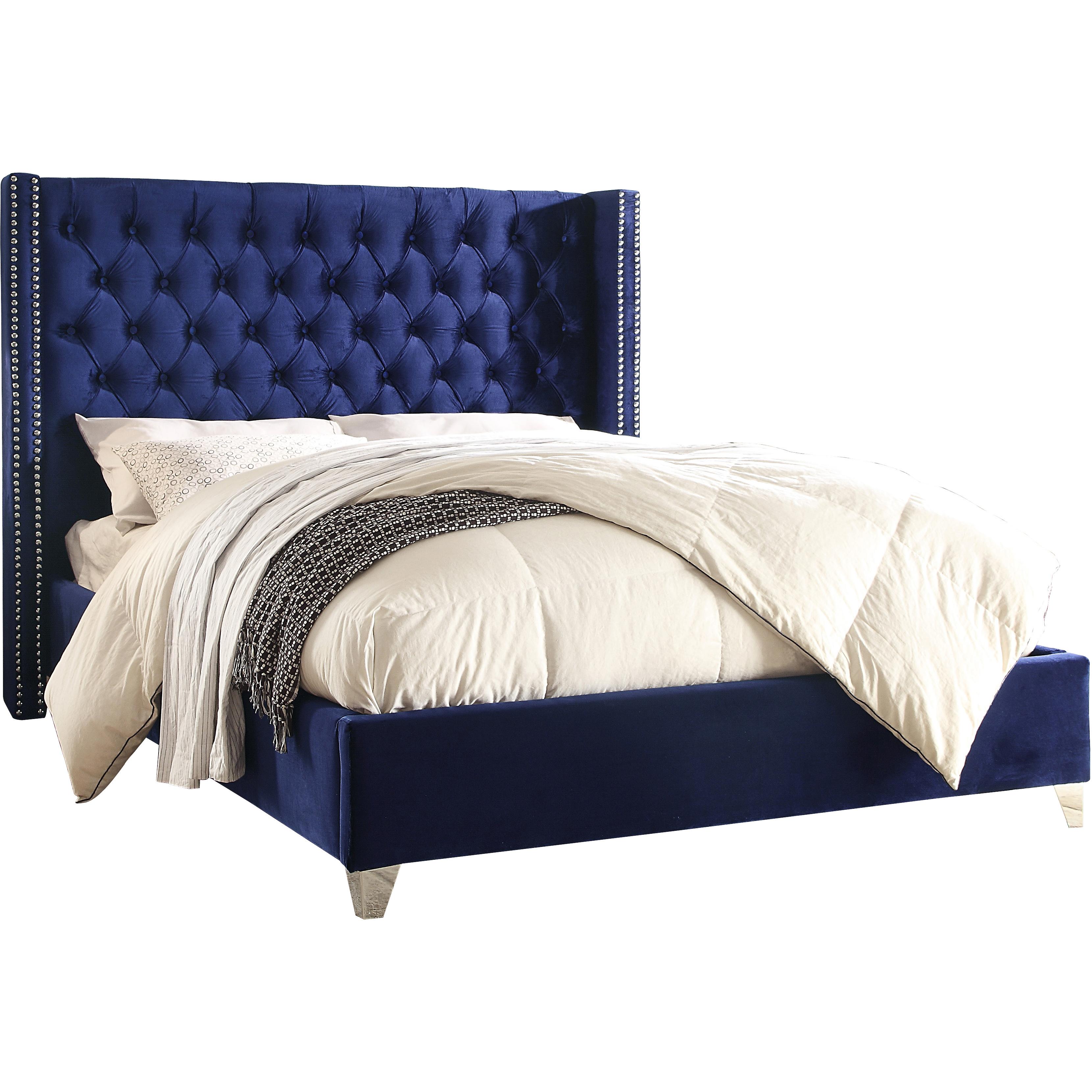 Meridian Aiden Navy Velvet Full Bed