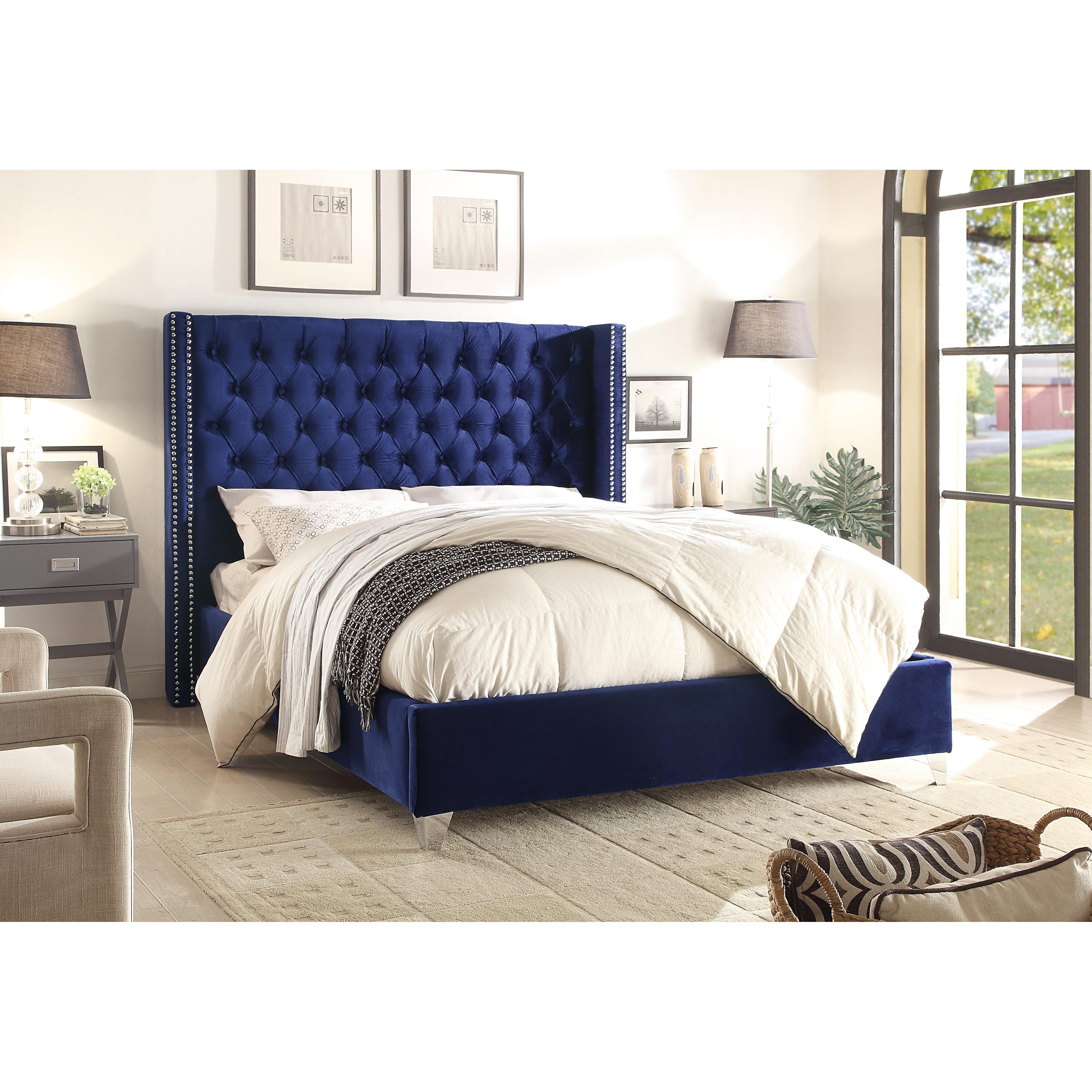 Meridian Aiden Navy Velvet Full Bed