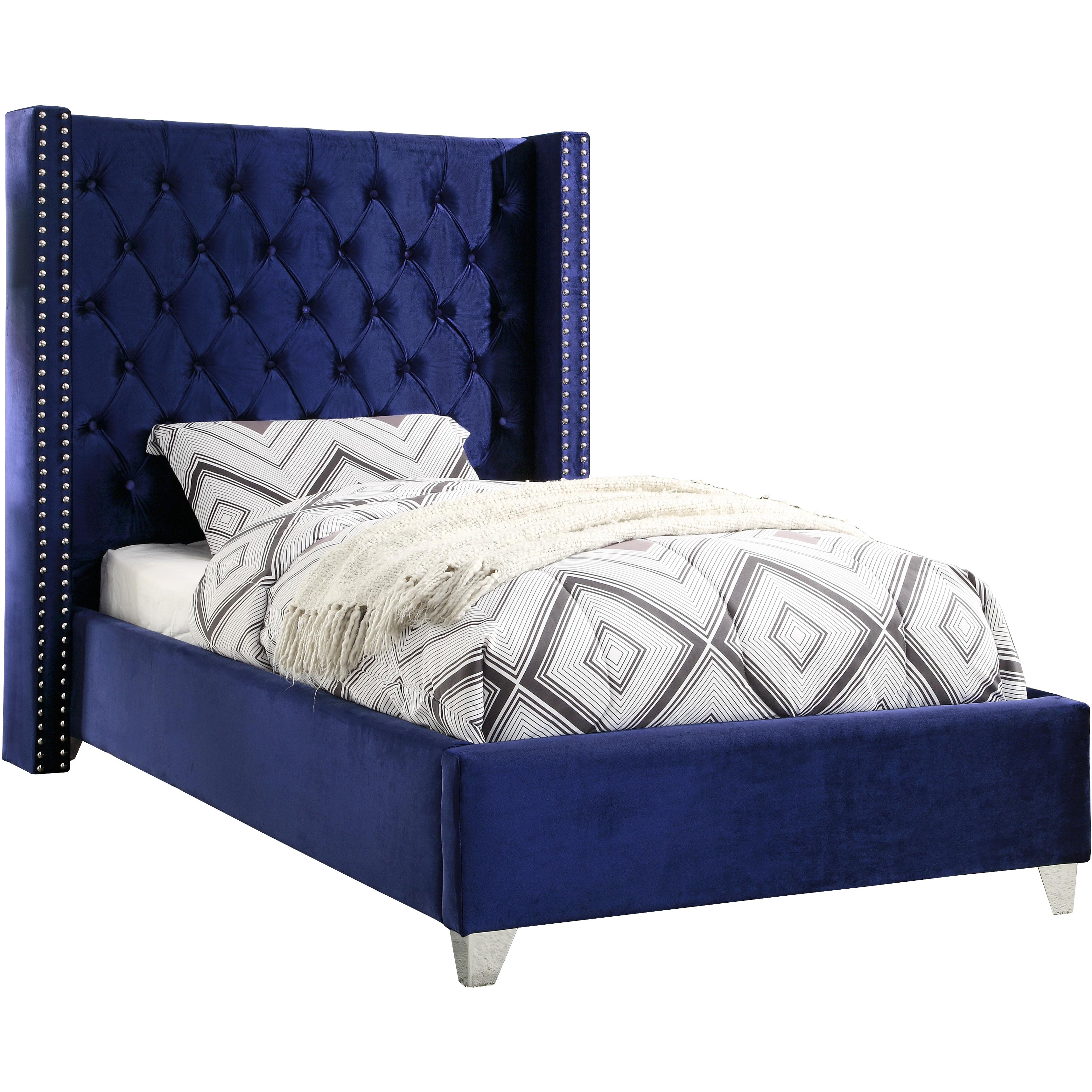 Meridian Aiden Navy Velvet Twin Bed