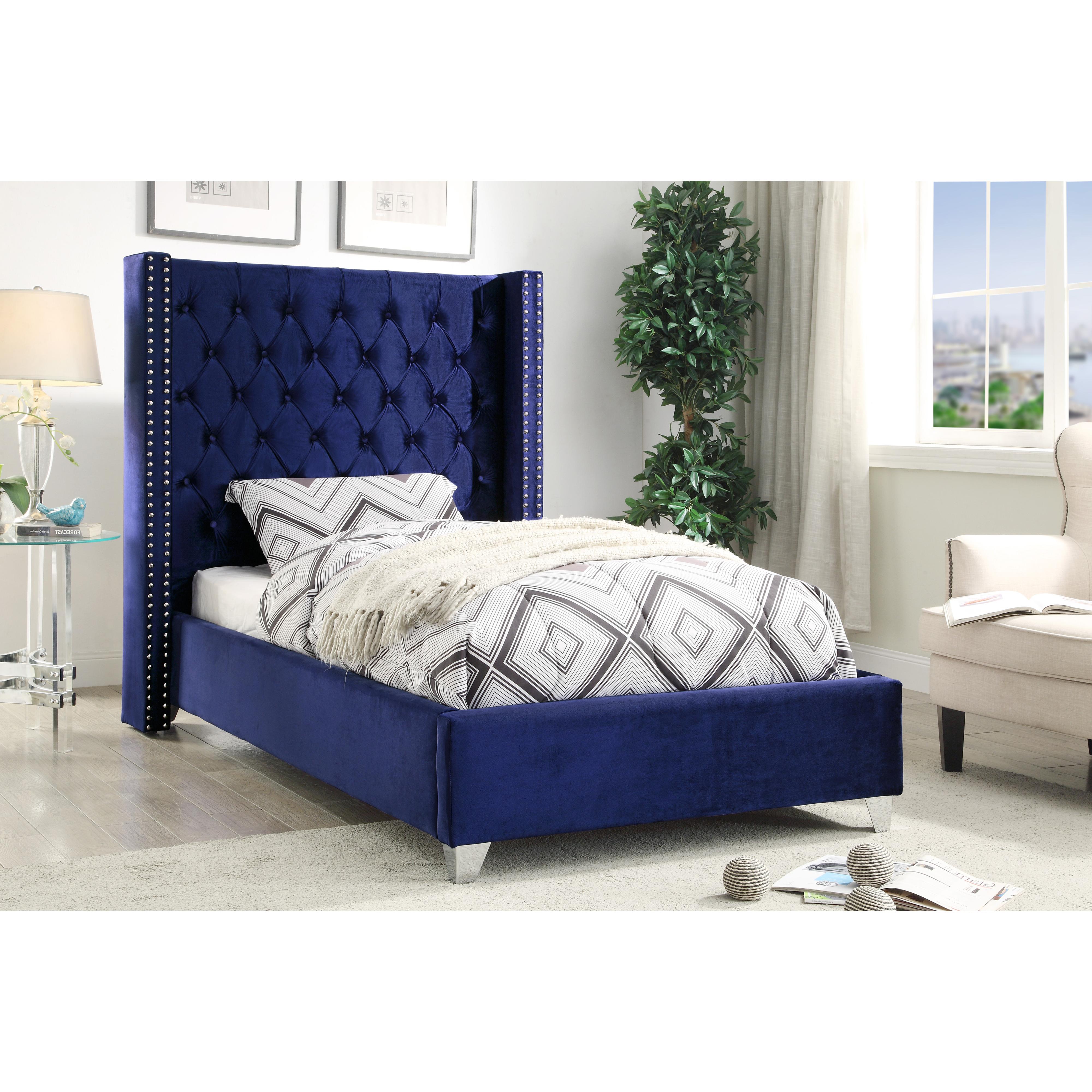 Meridian Aiden Navy Velvet Twin Bed