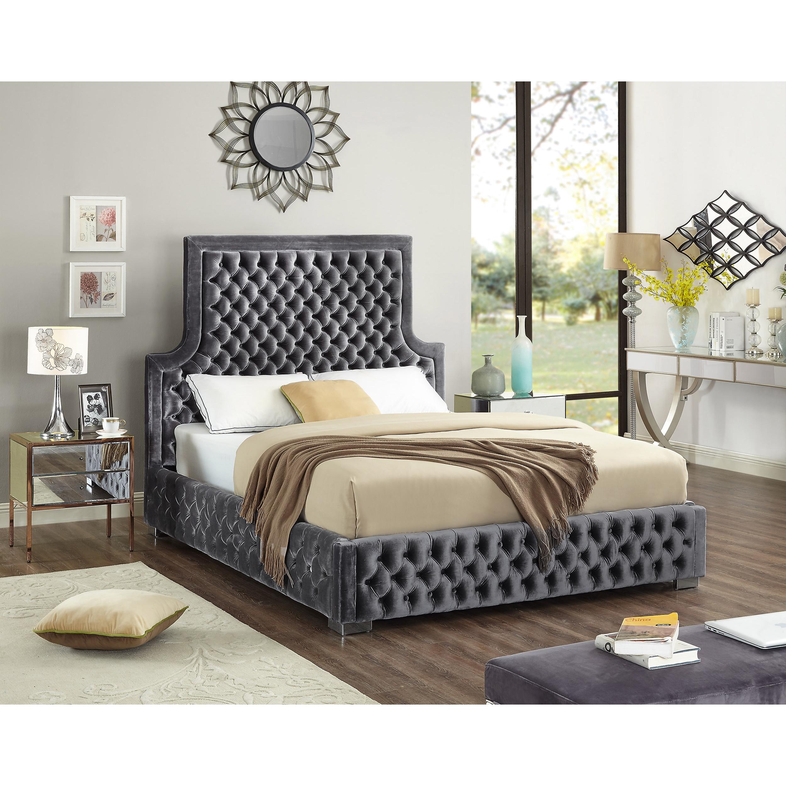 Meridian Sedona Grey Velvet King Bed