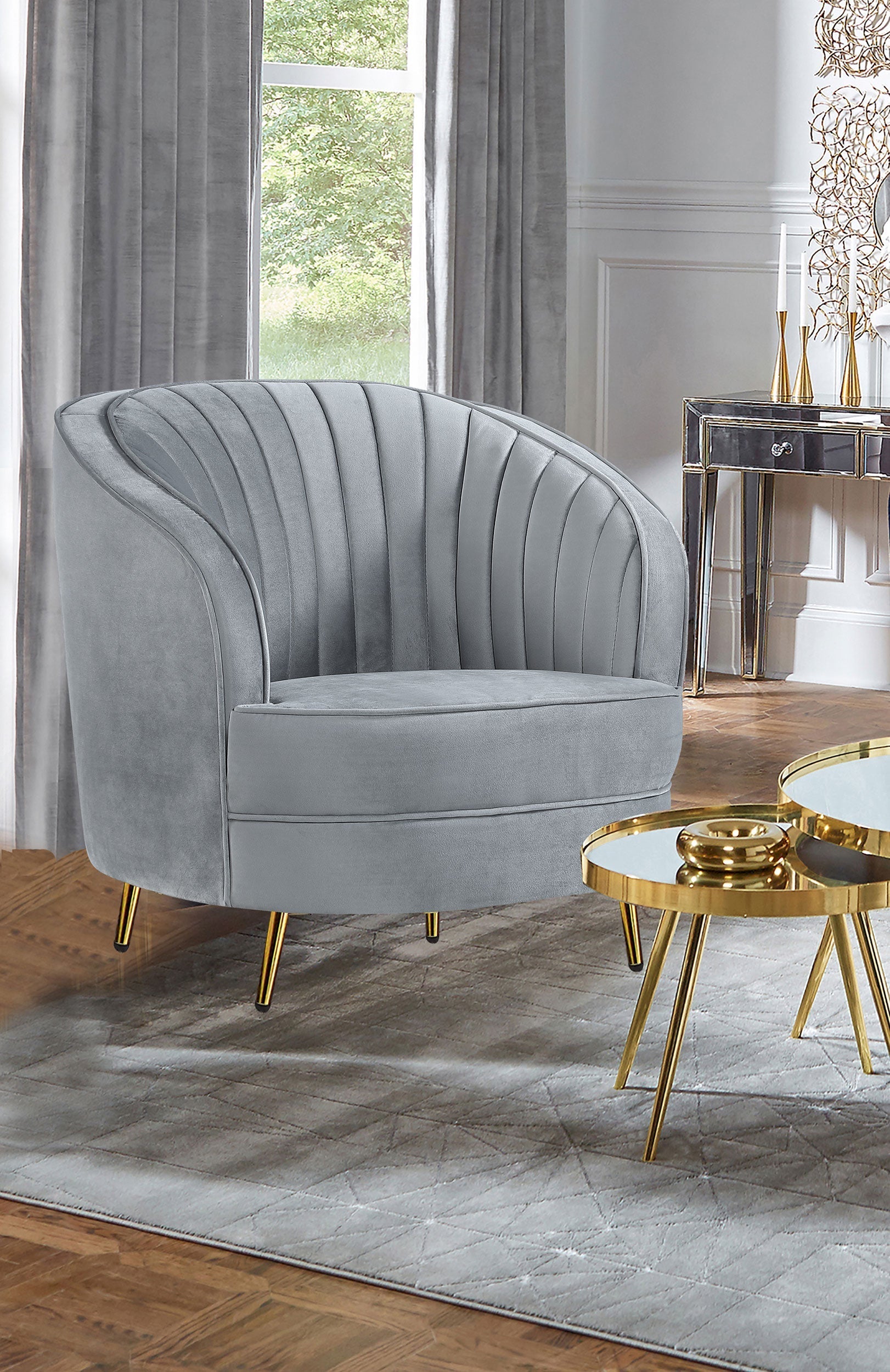 Sophia Upholstered Chair Grey and Gold