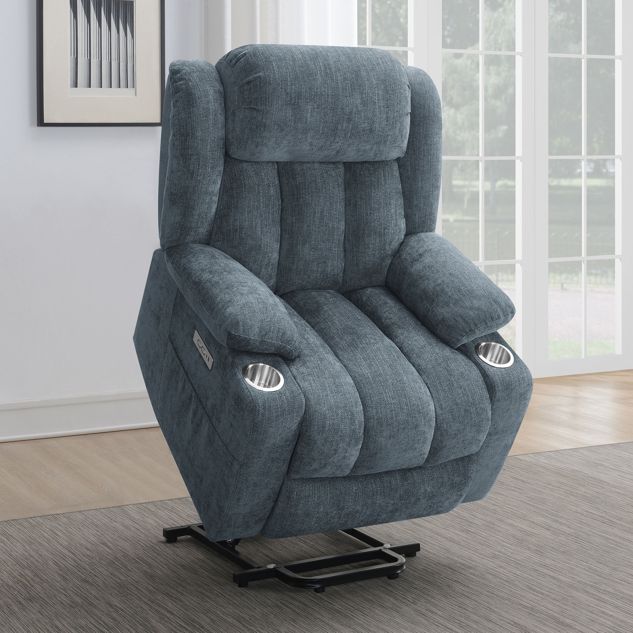 Houston Upholstered Power Lift Recliner Slate Blue