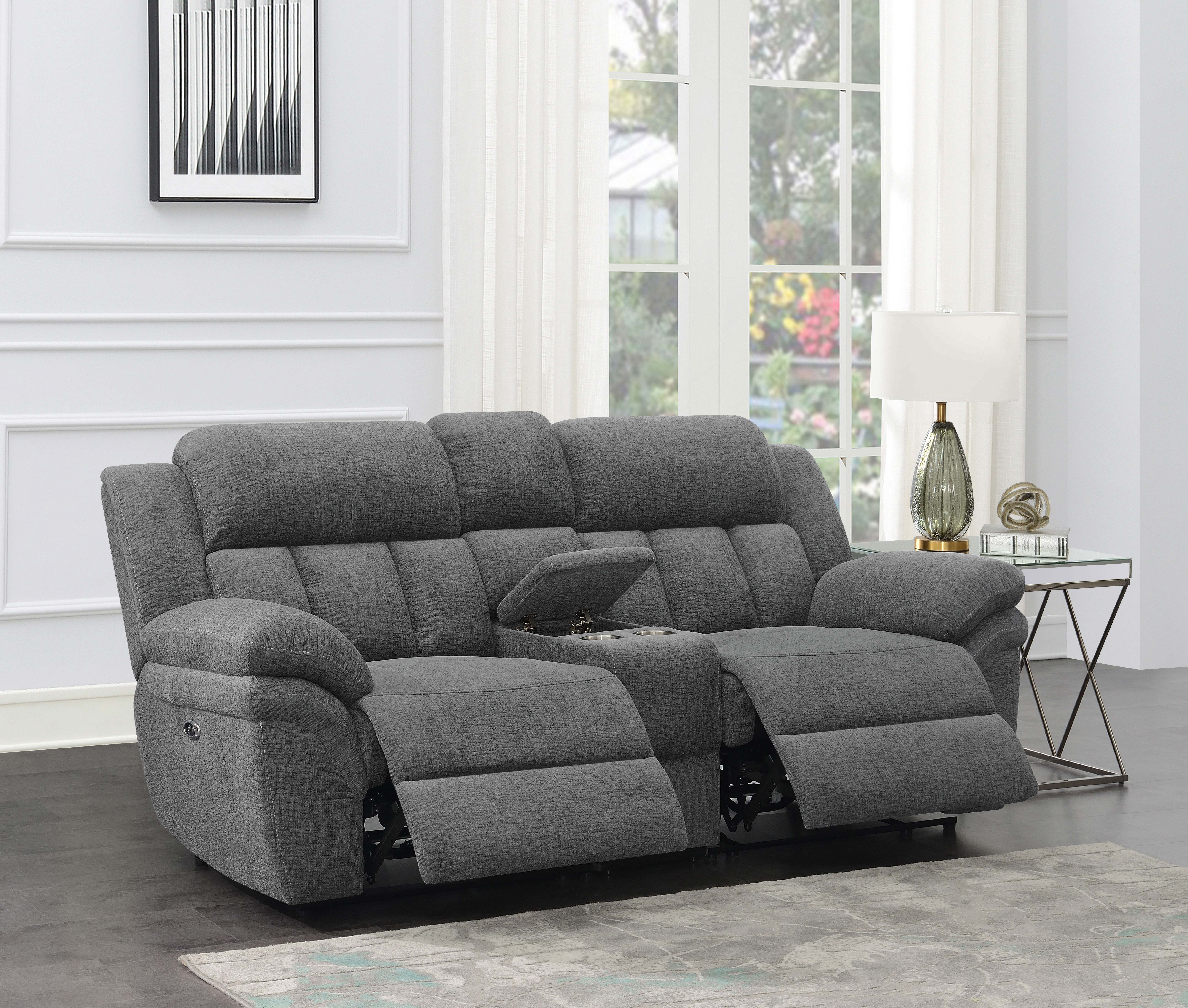 Bahrain Upholstered Power Loveseat with Console Charcoal