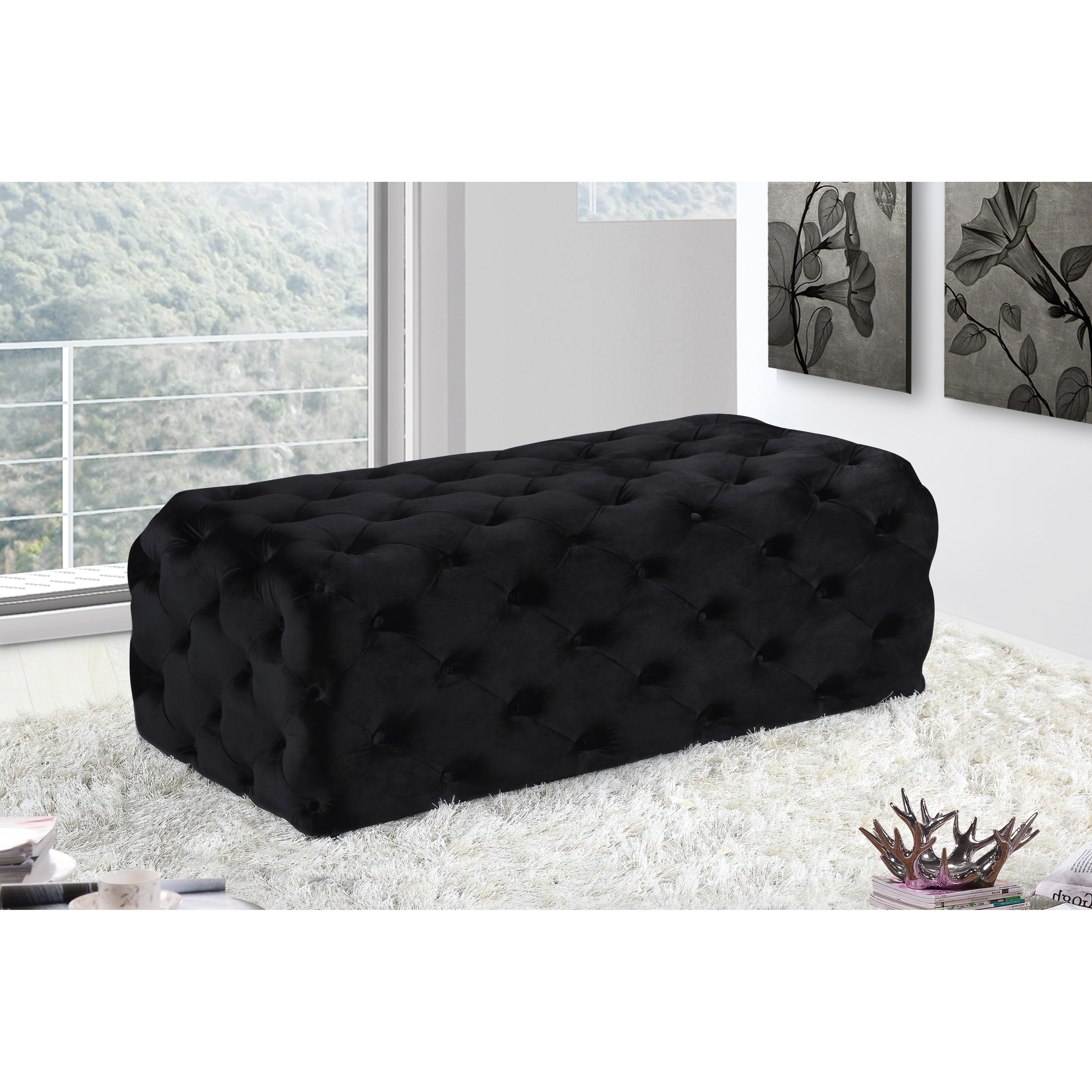 Meridian Casey Black Velvet Ottoman/Bench