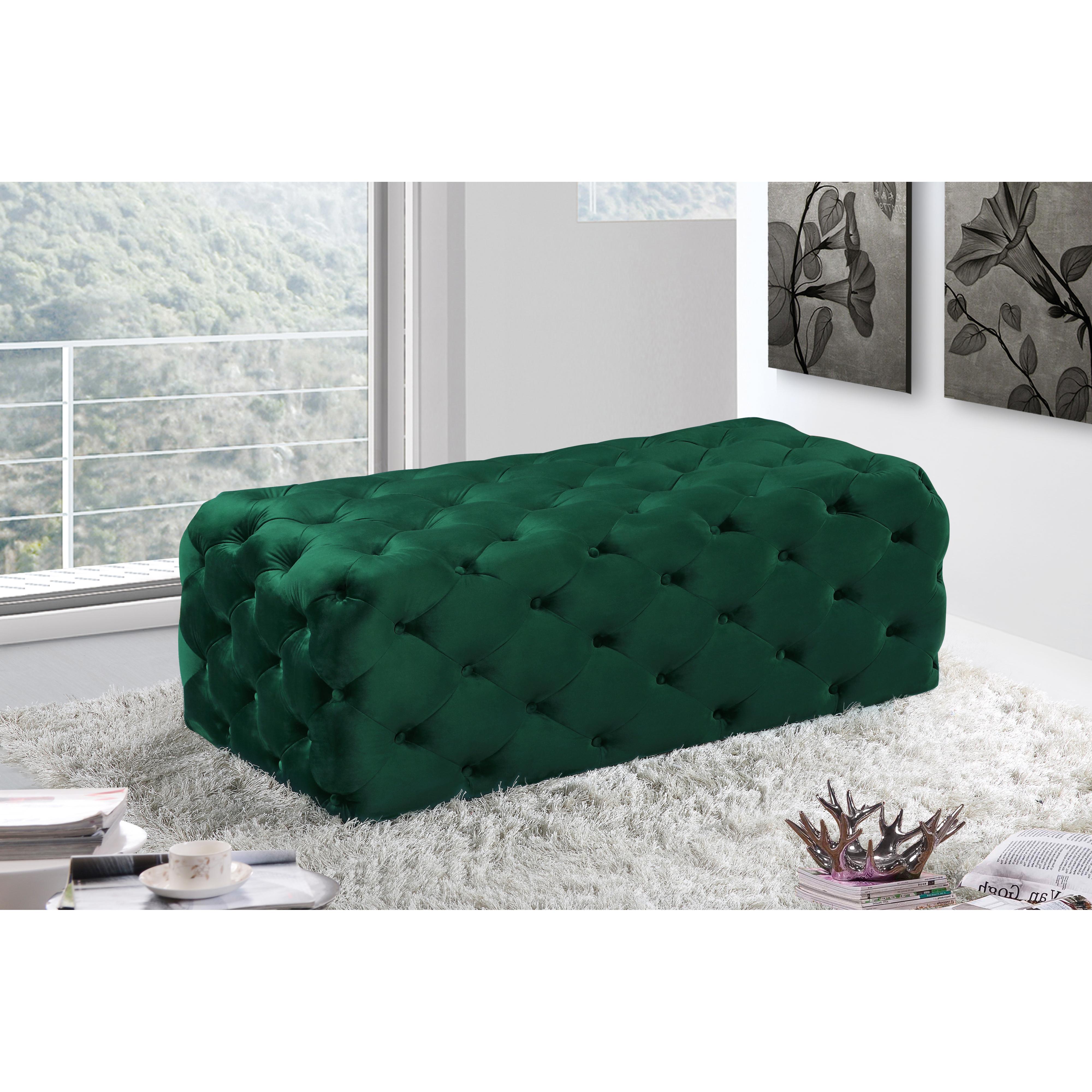 Meridian Casey Green Velvet Ottoman/Bench