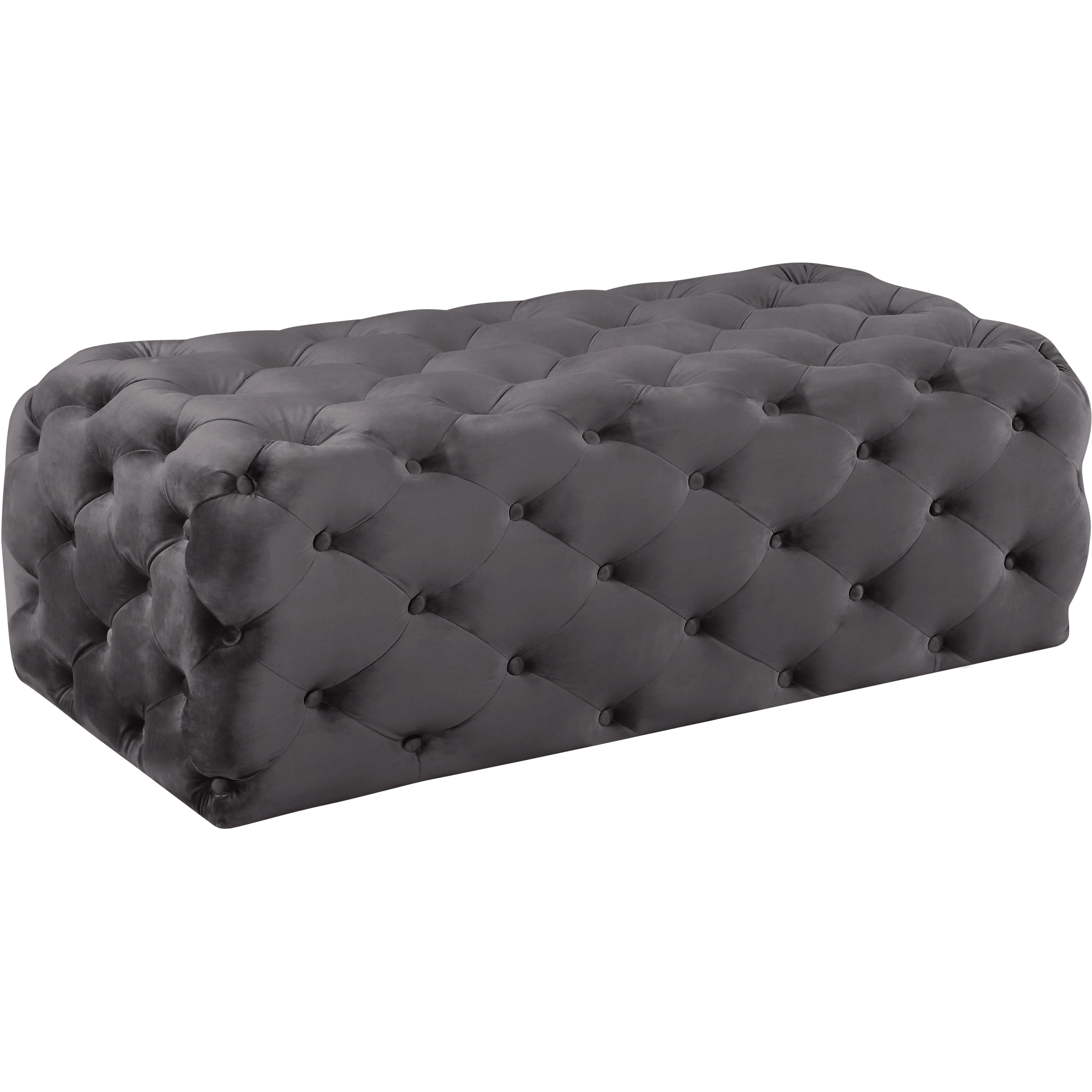 Meridian Casey Grey Velvet Ottoman/Bench