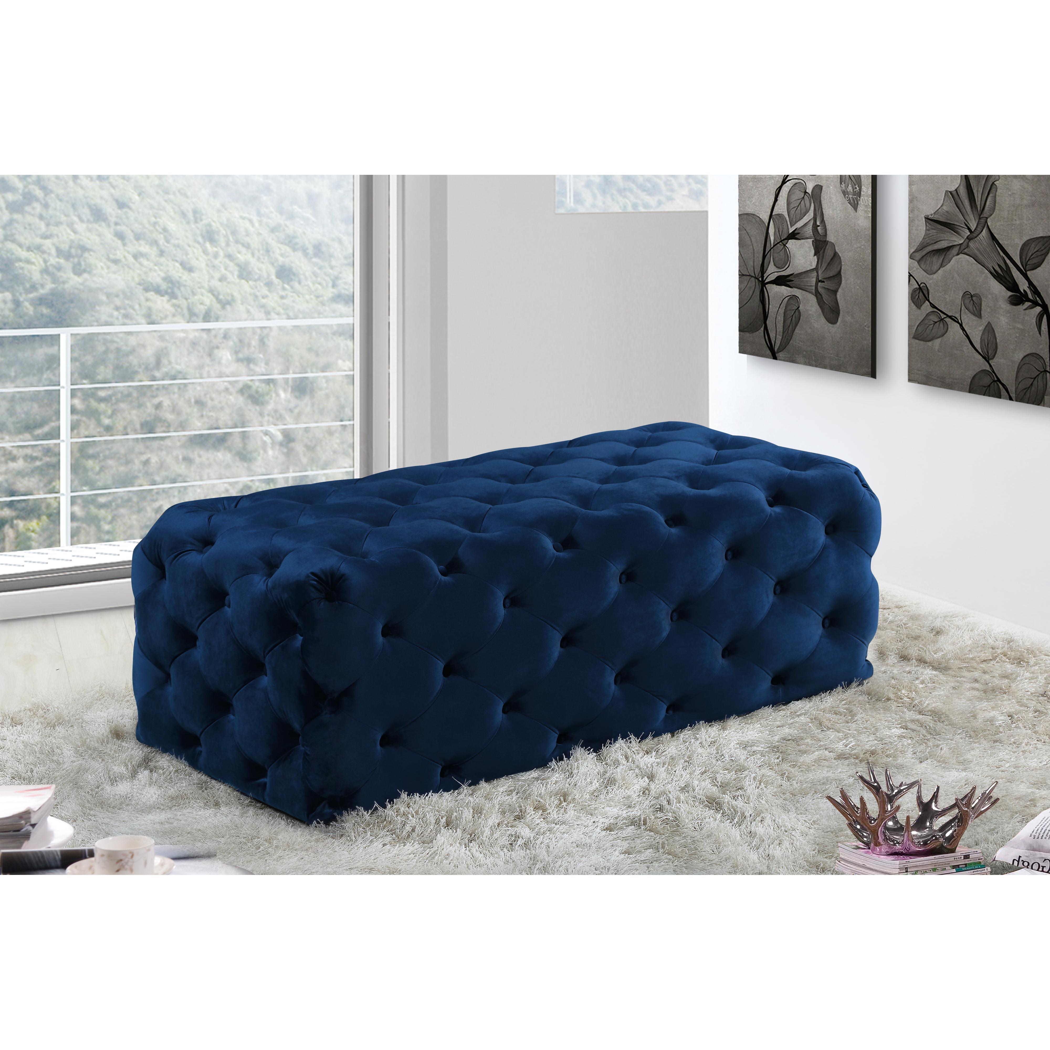 Meridian Casey Navy Velvet Ottoman/Bench