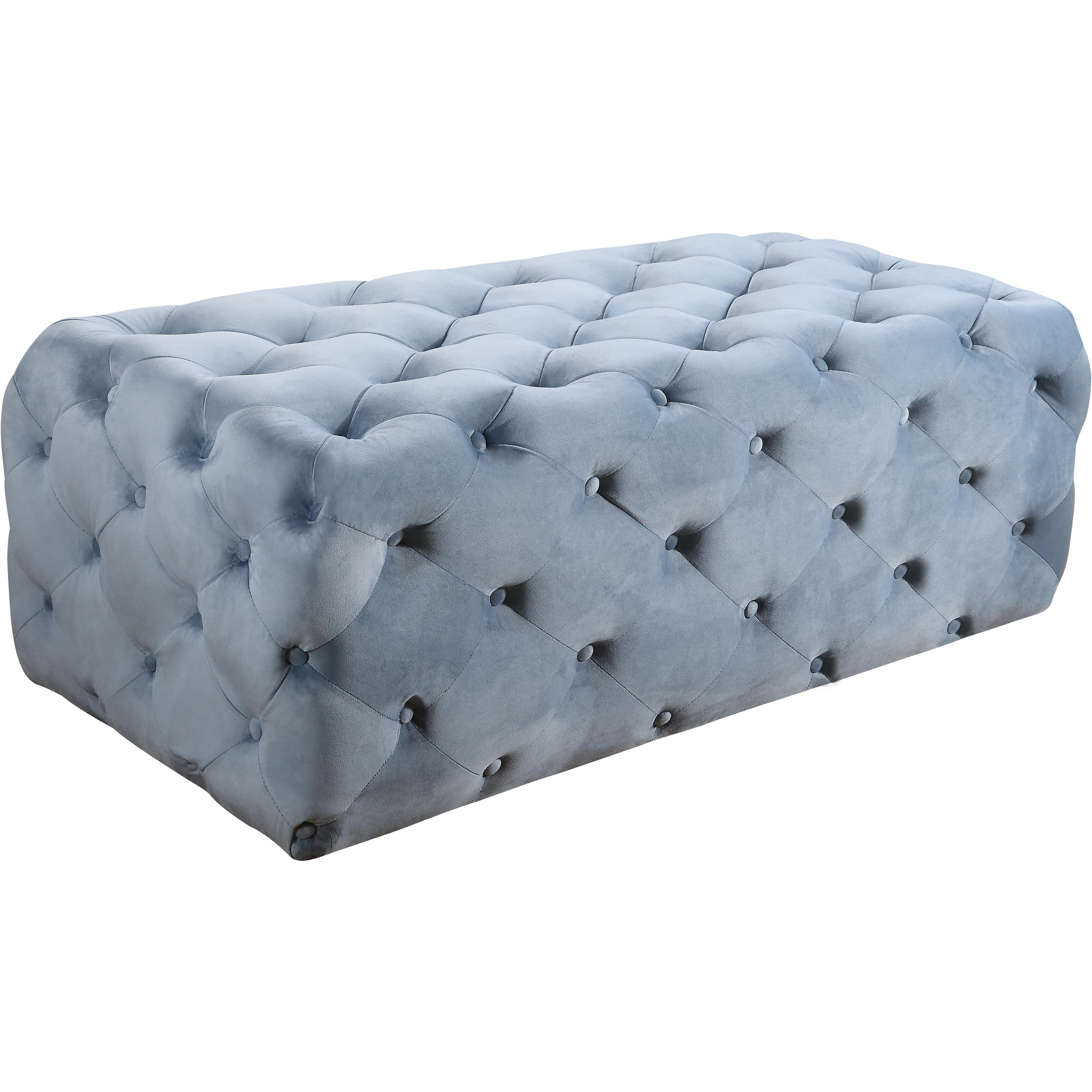 Meridian Casey Sky Blue Velvet Ottoman/Bench