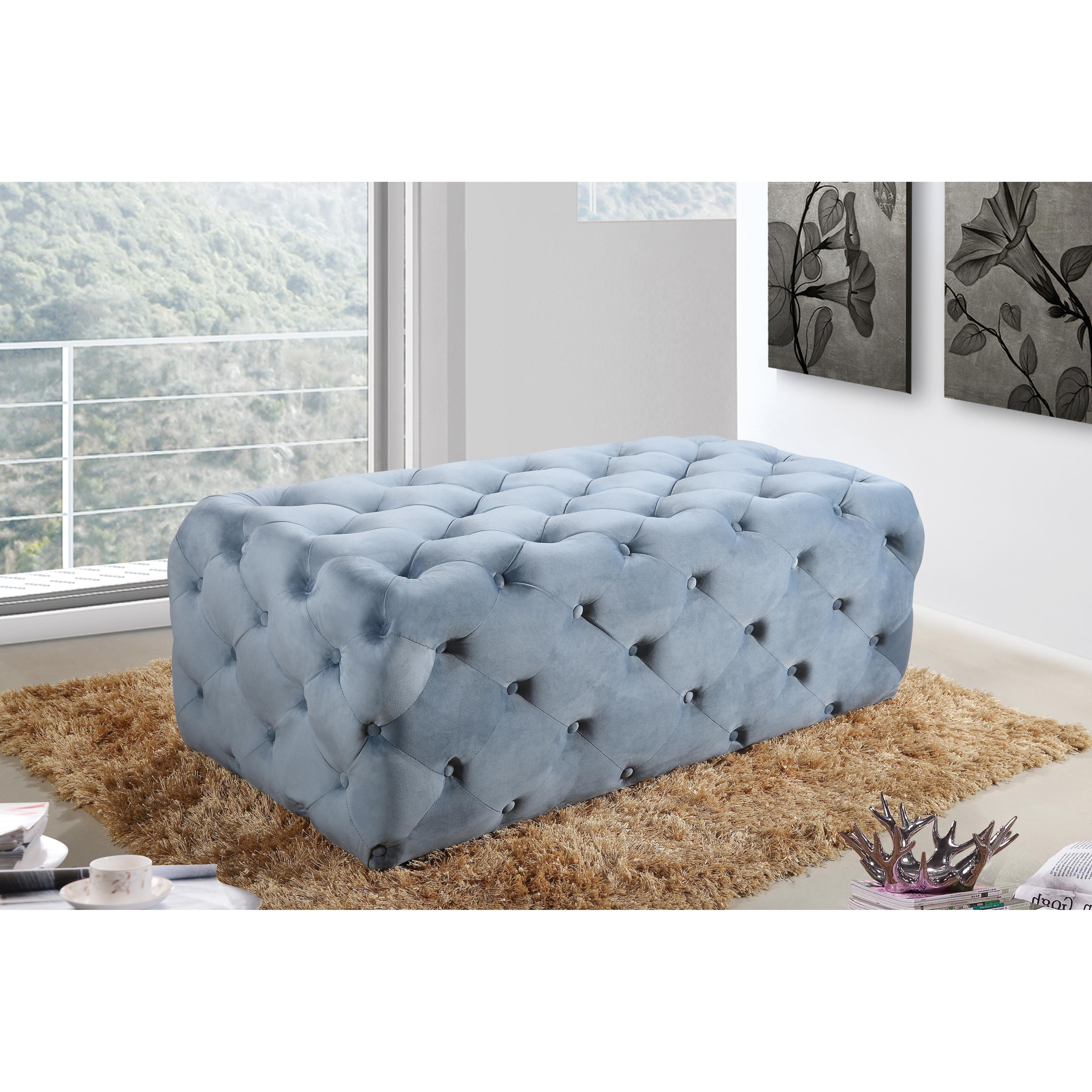 Meridian Casey Sky Blue Velvet Ottoman/Bench