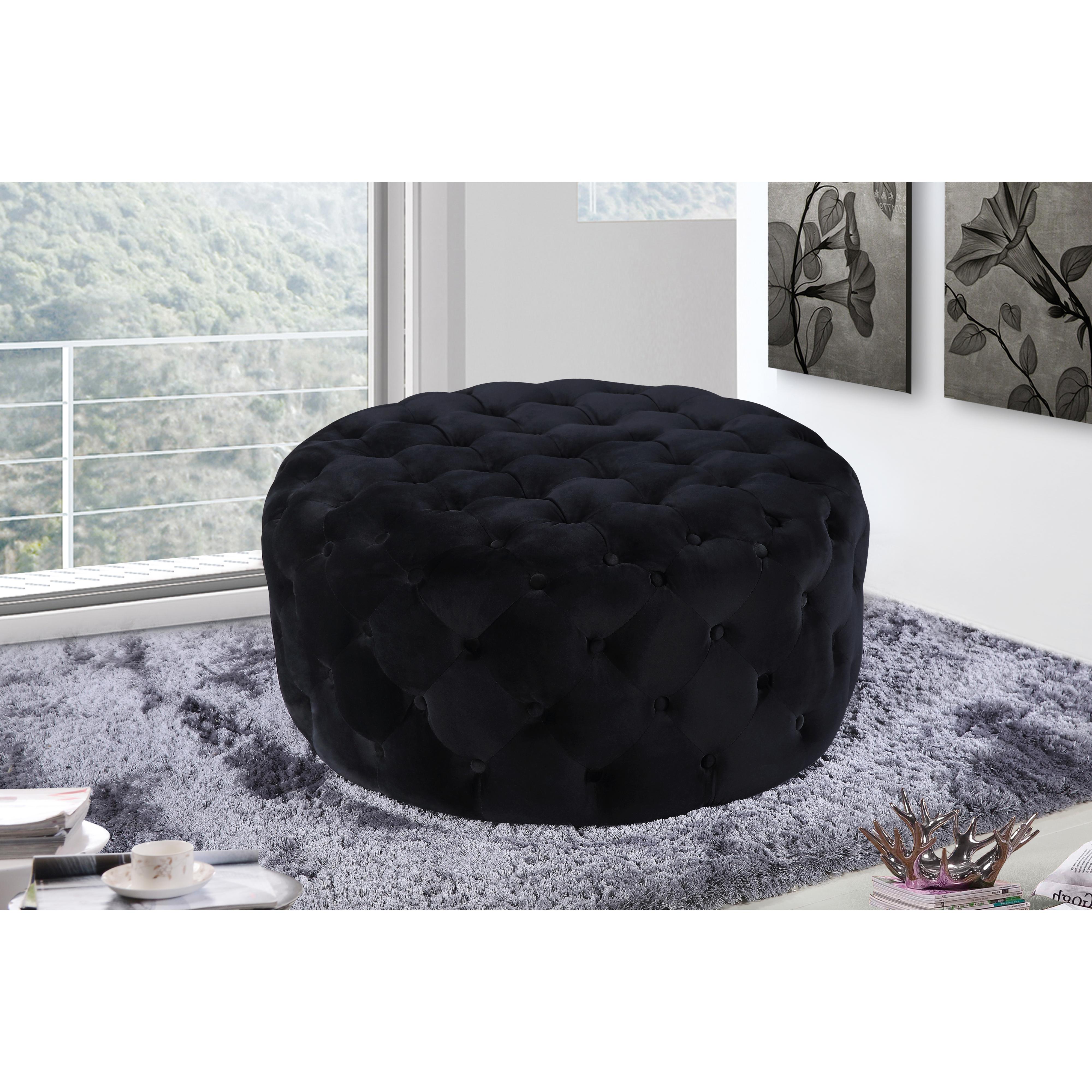 Meridian Addison Black Velvet Ottoman/Bench