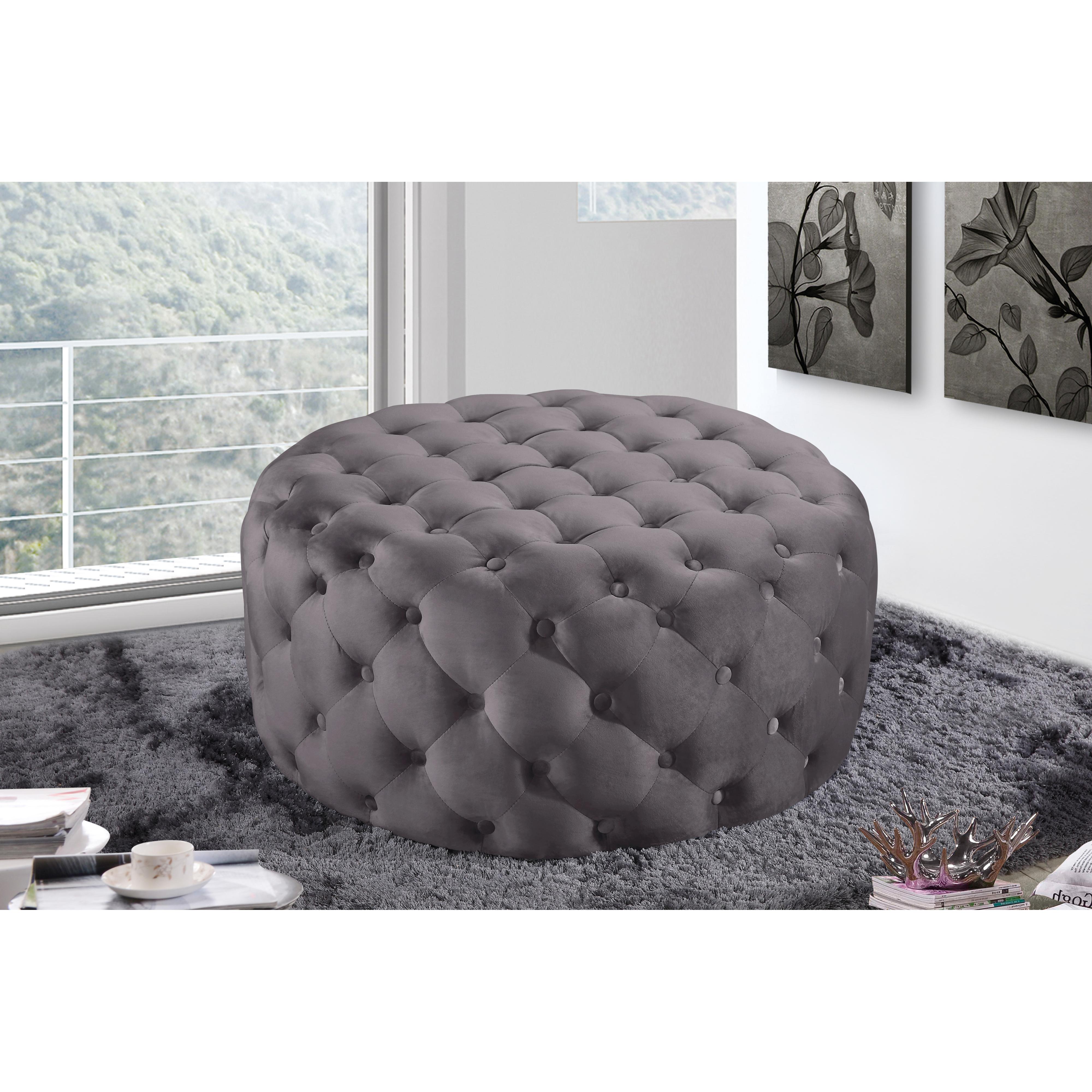 Meridian Addison Grey Velvet Ottoman/Bench