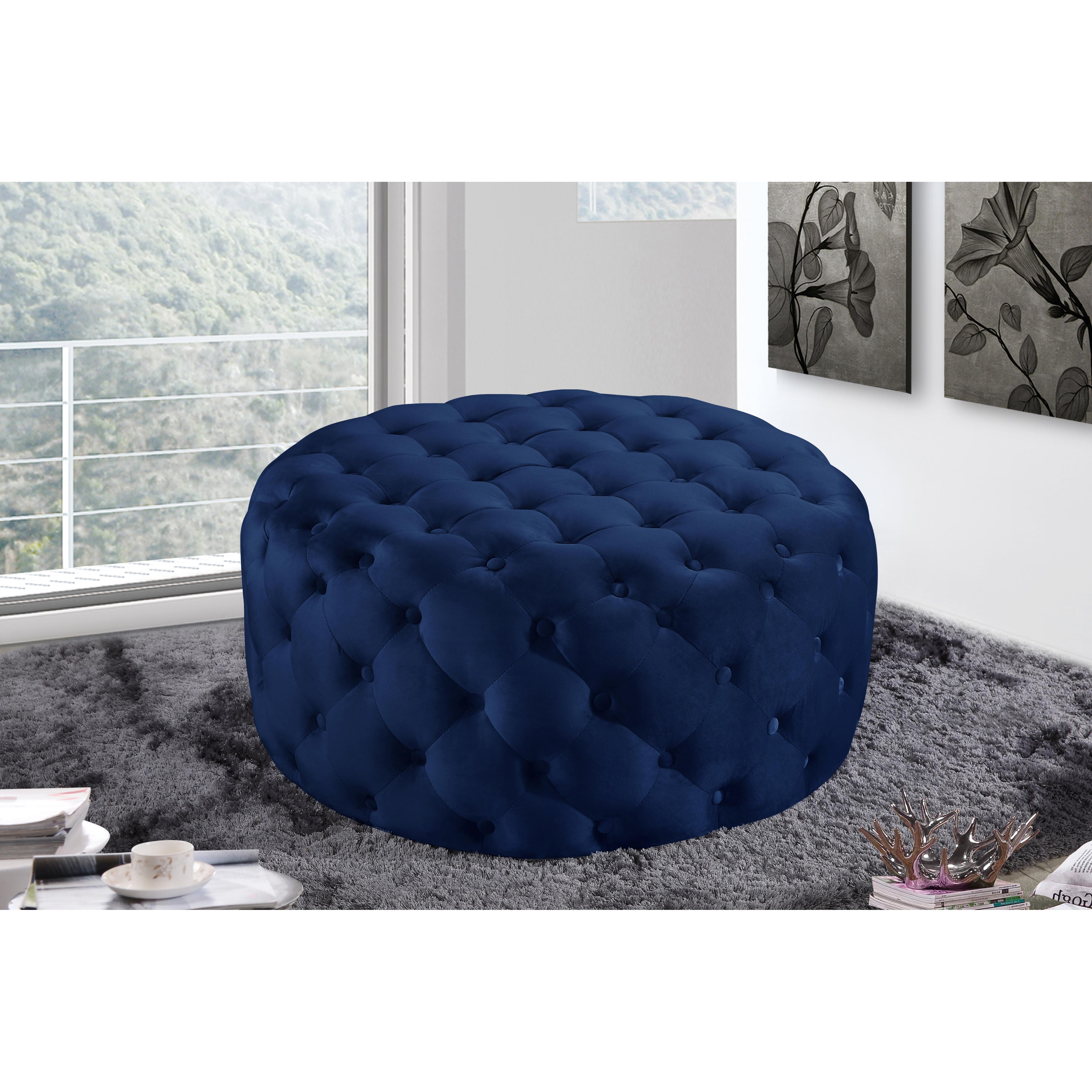 Meridian Addison Navy Velvet Ottoman/Bench