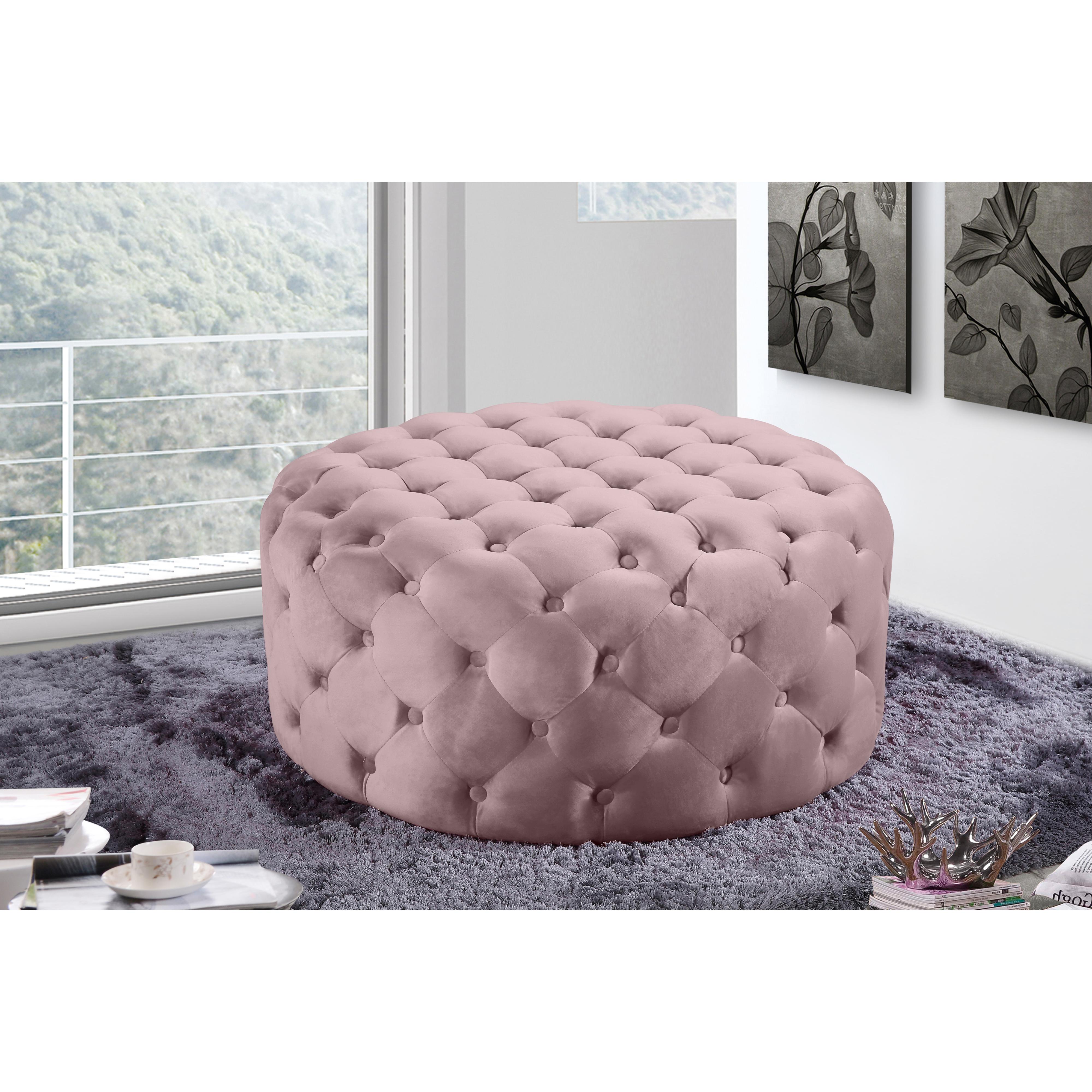 Meridian Addison Pink Velvet Ottoman/Bench