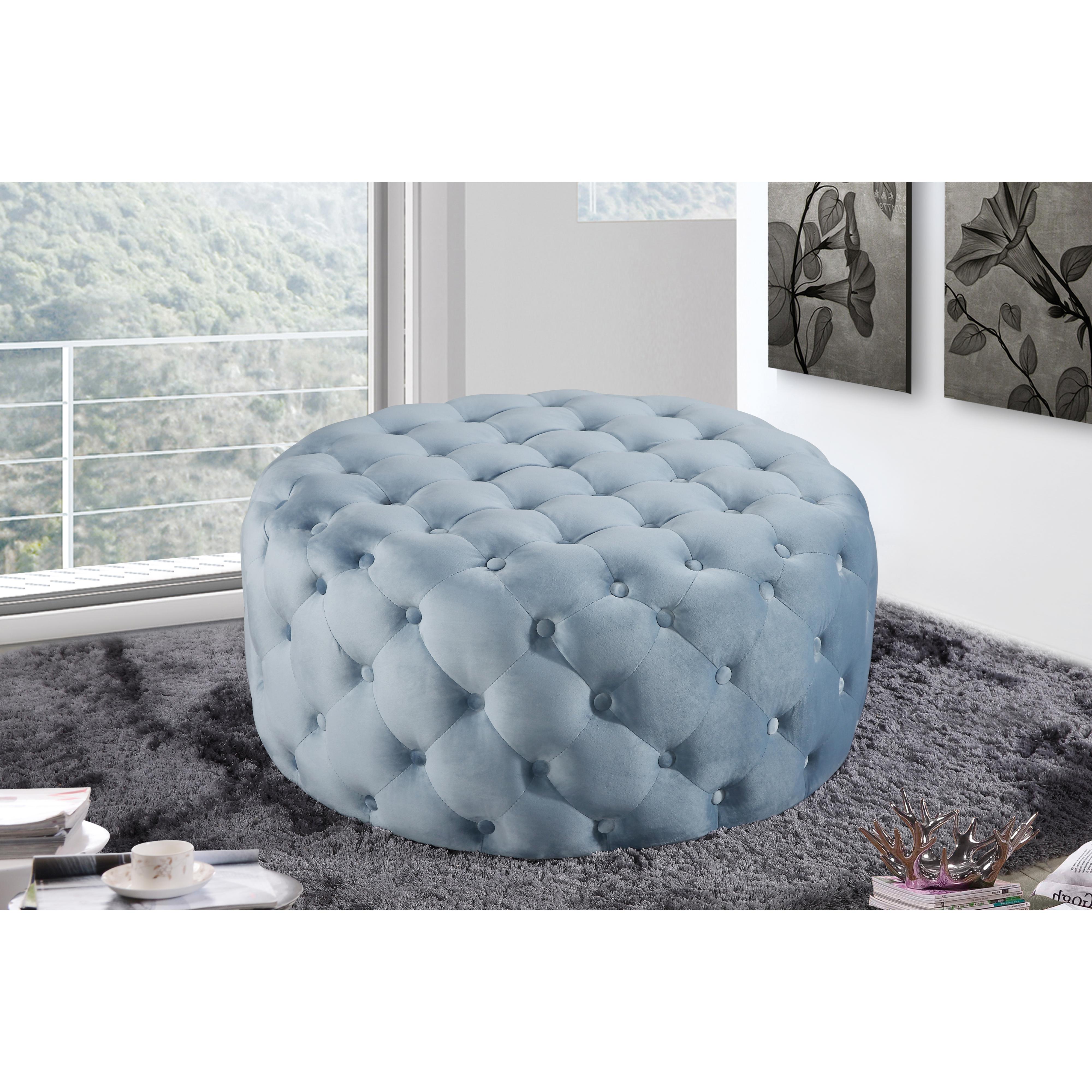 Meridian Addison Sky Blue Velvet Ottoman/Bench