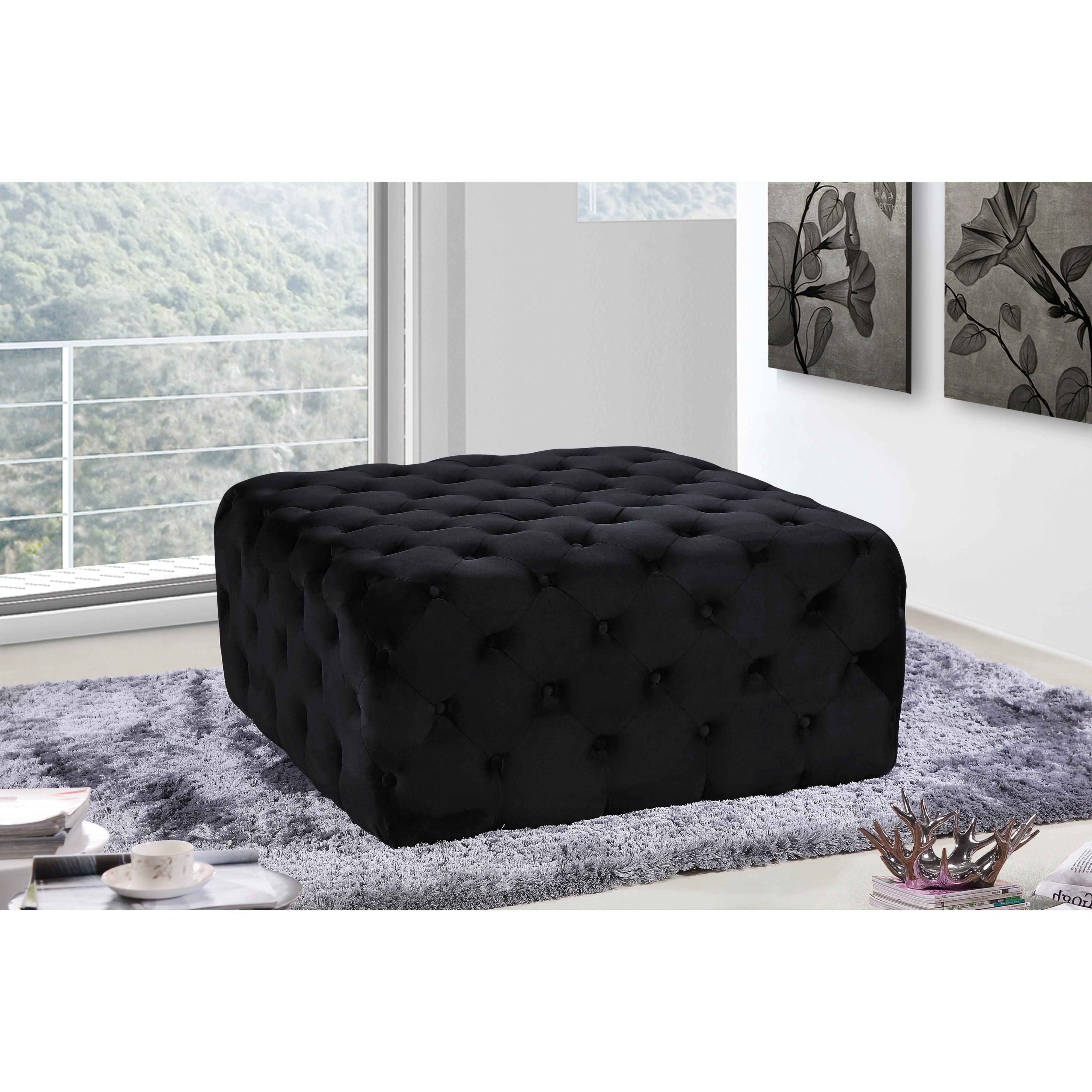 Meridian Ariel Black Velvet Ottoman/Bench