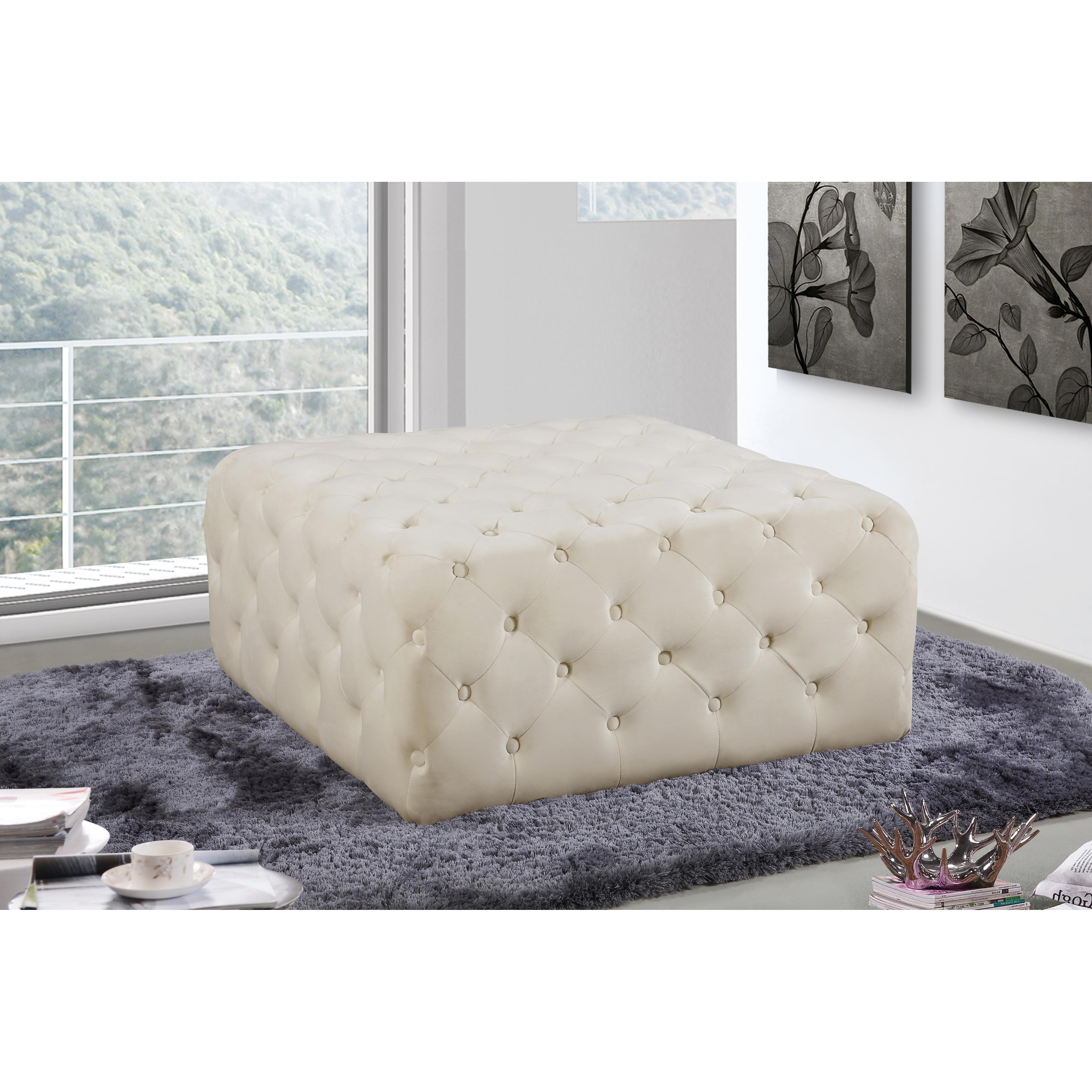 Meridian Ariel Cream Velvet Ottoman/Bench