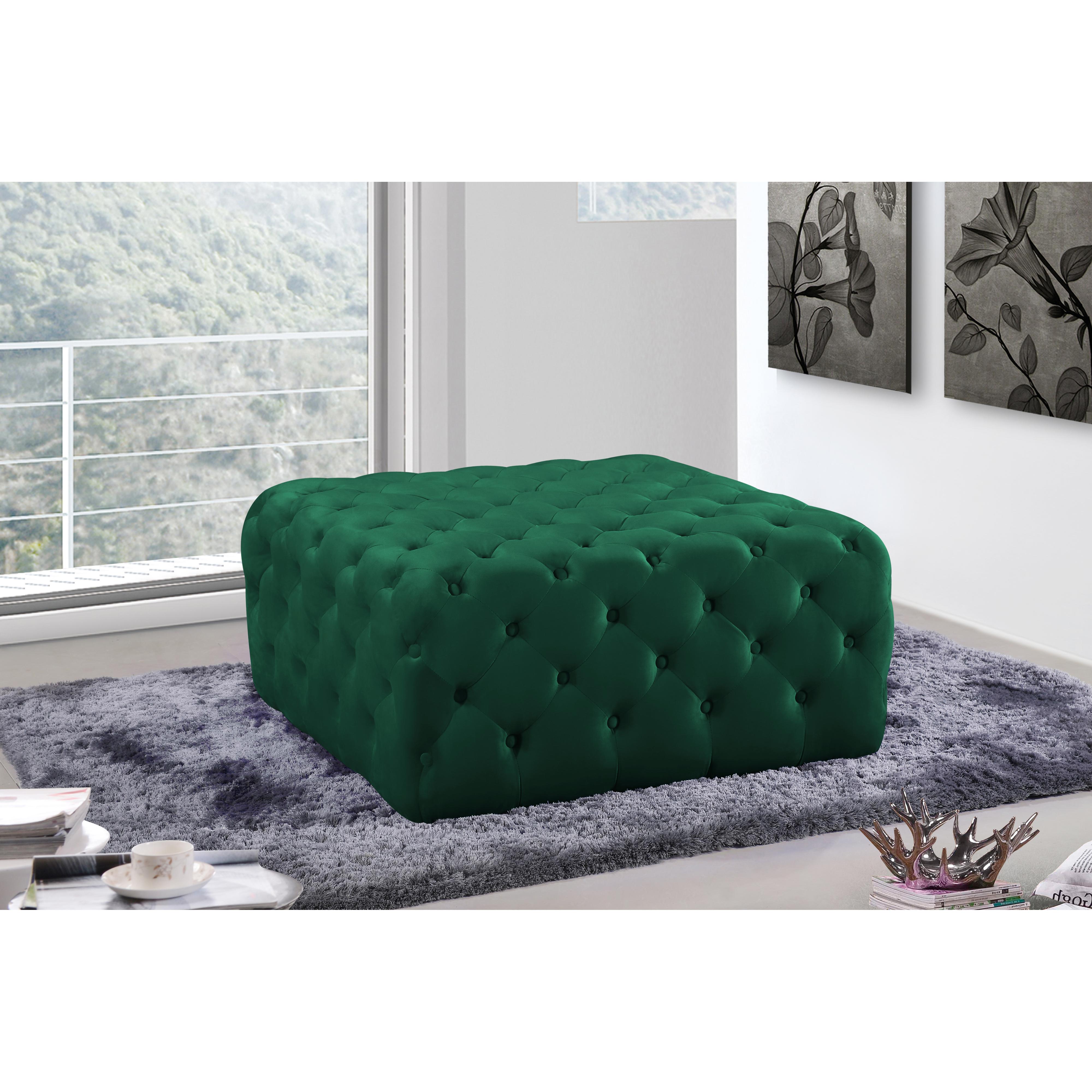 Meridian Ariel Green Velvet Ottoman/Bench