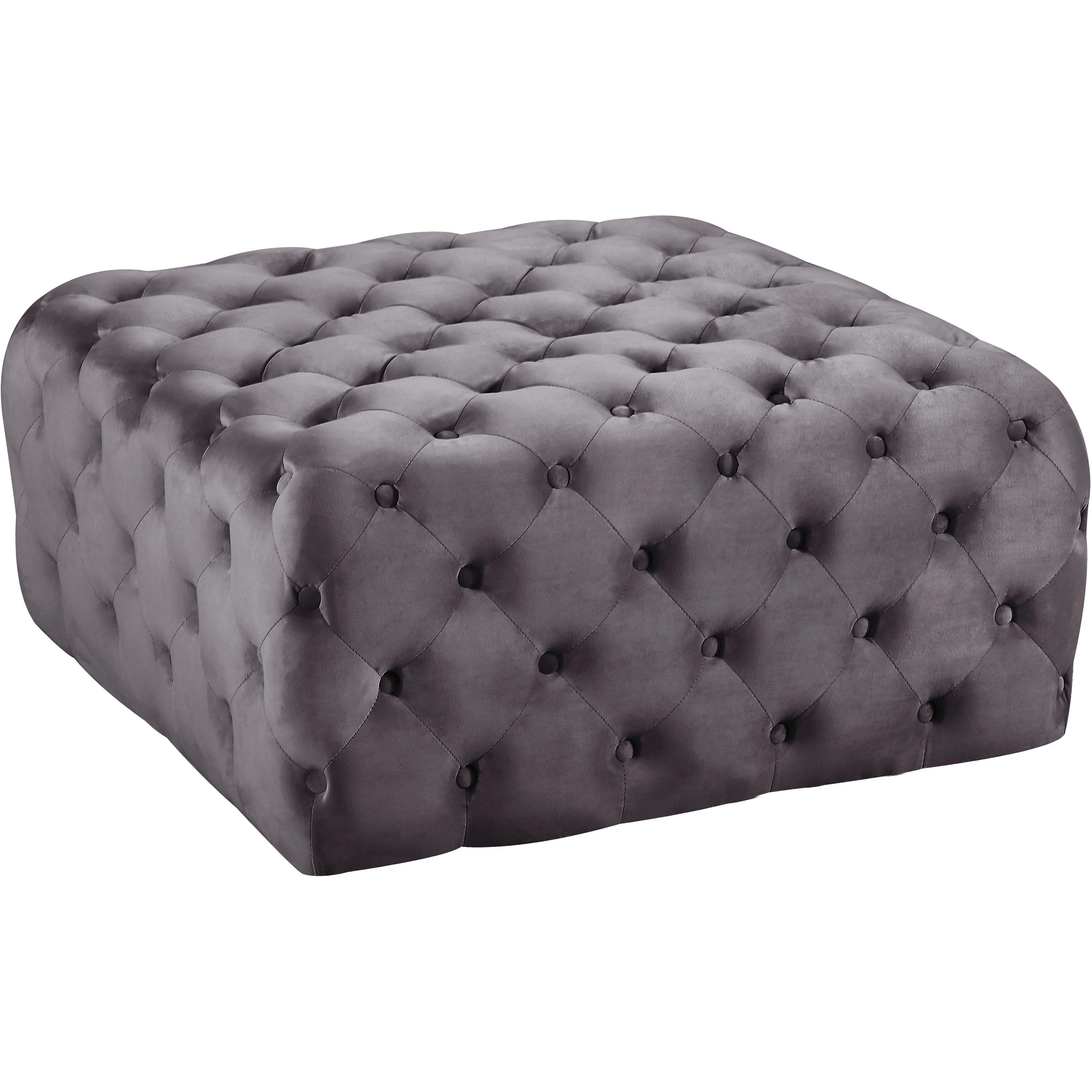 Meridian Ariel Grey Velvet Ottoman/Bench