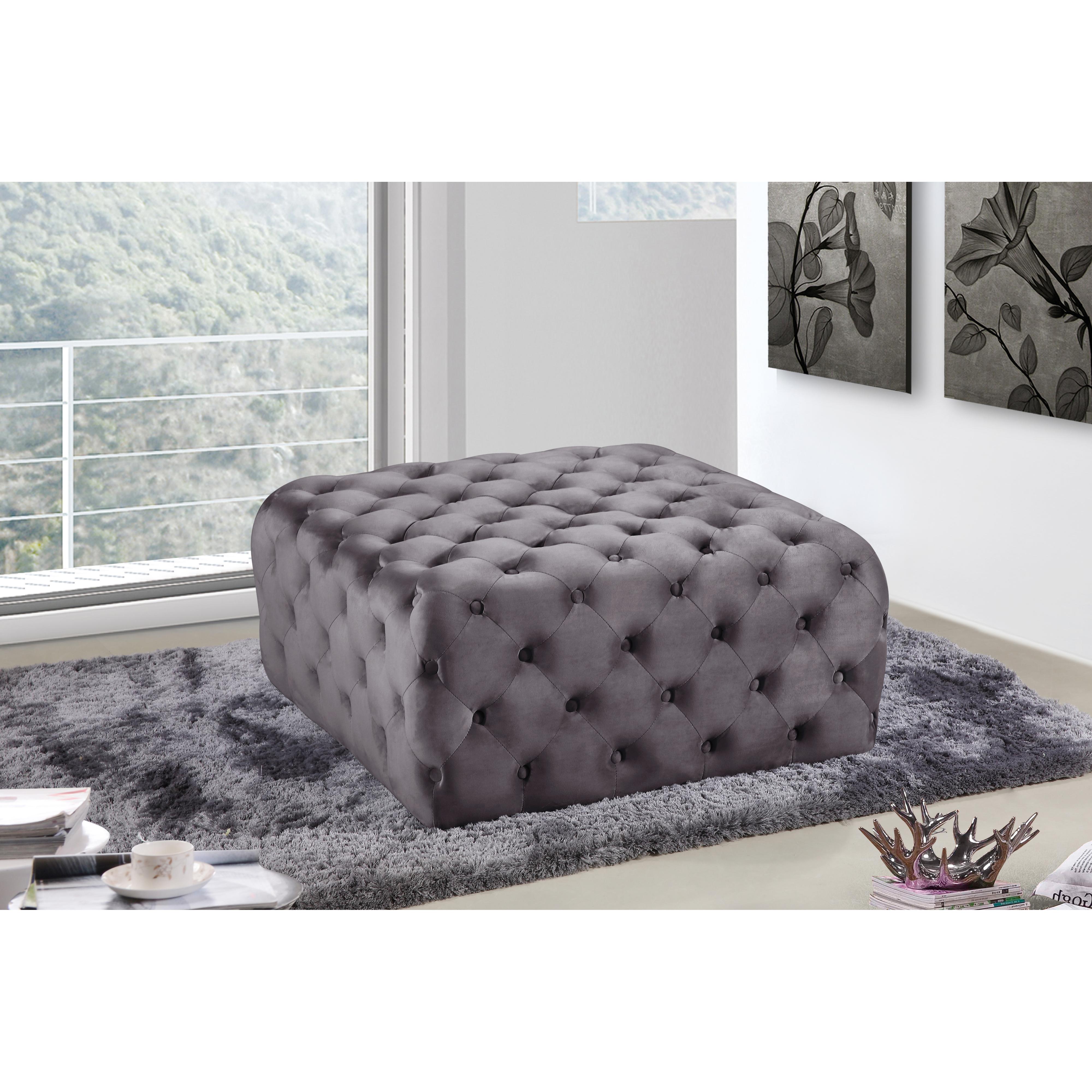 Meridian Ariel Grey Velvet Ottoman/Bench