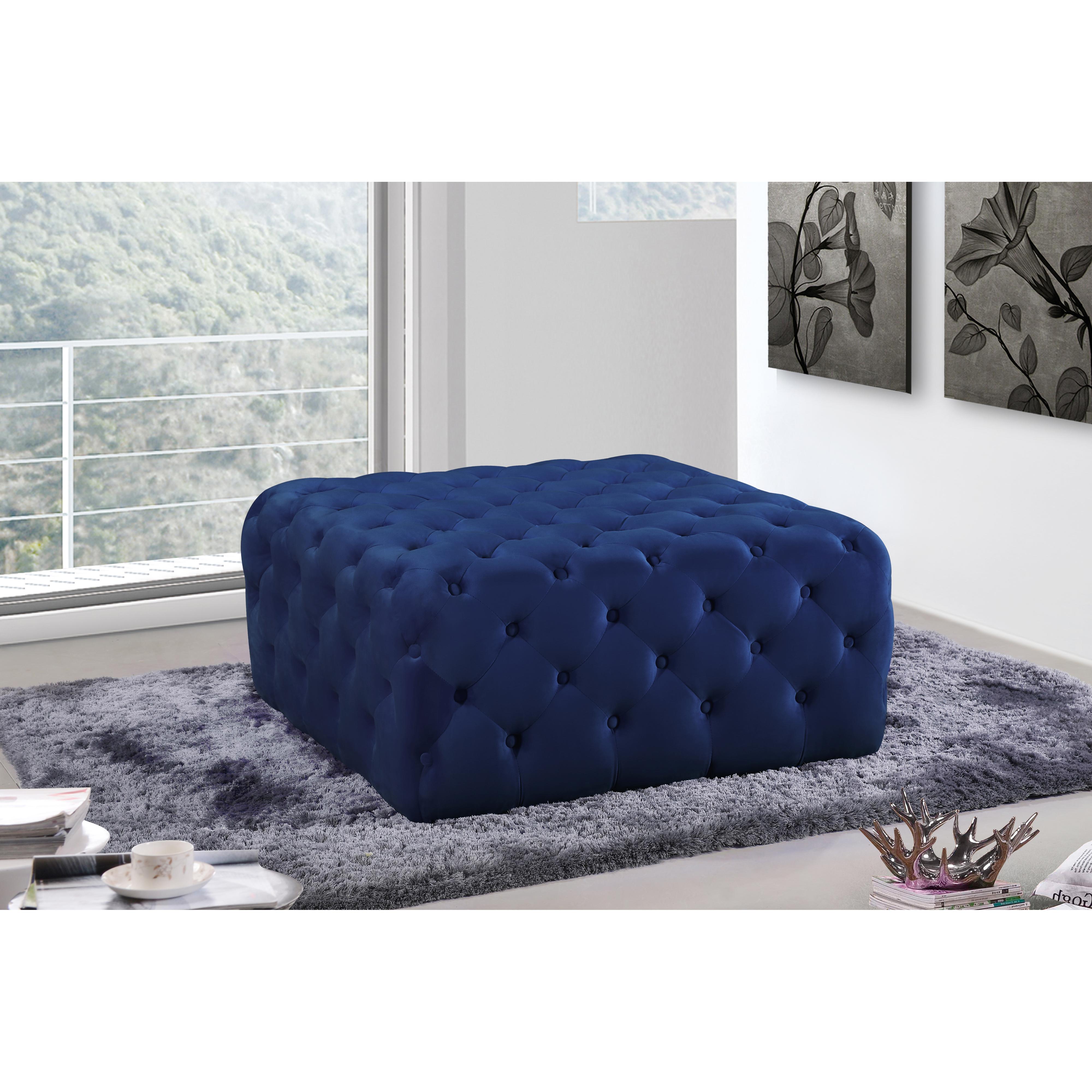 Meridian Ariel Navy Velvet Ottoman/Bench