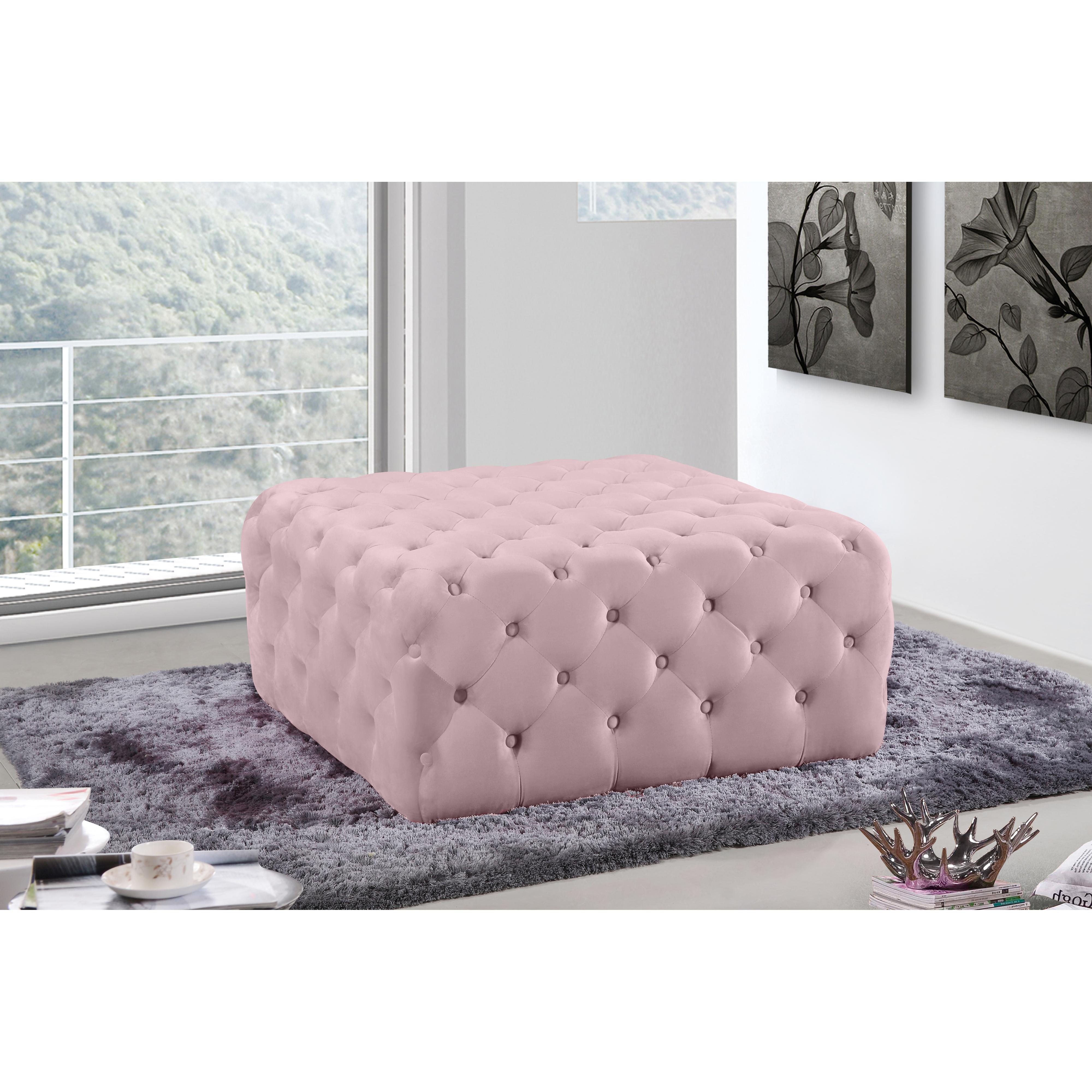 Meridian Ariel Pink Velvet Ottoman/Bench