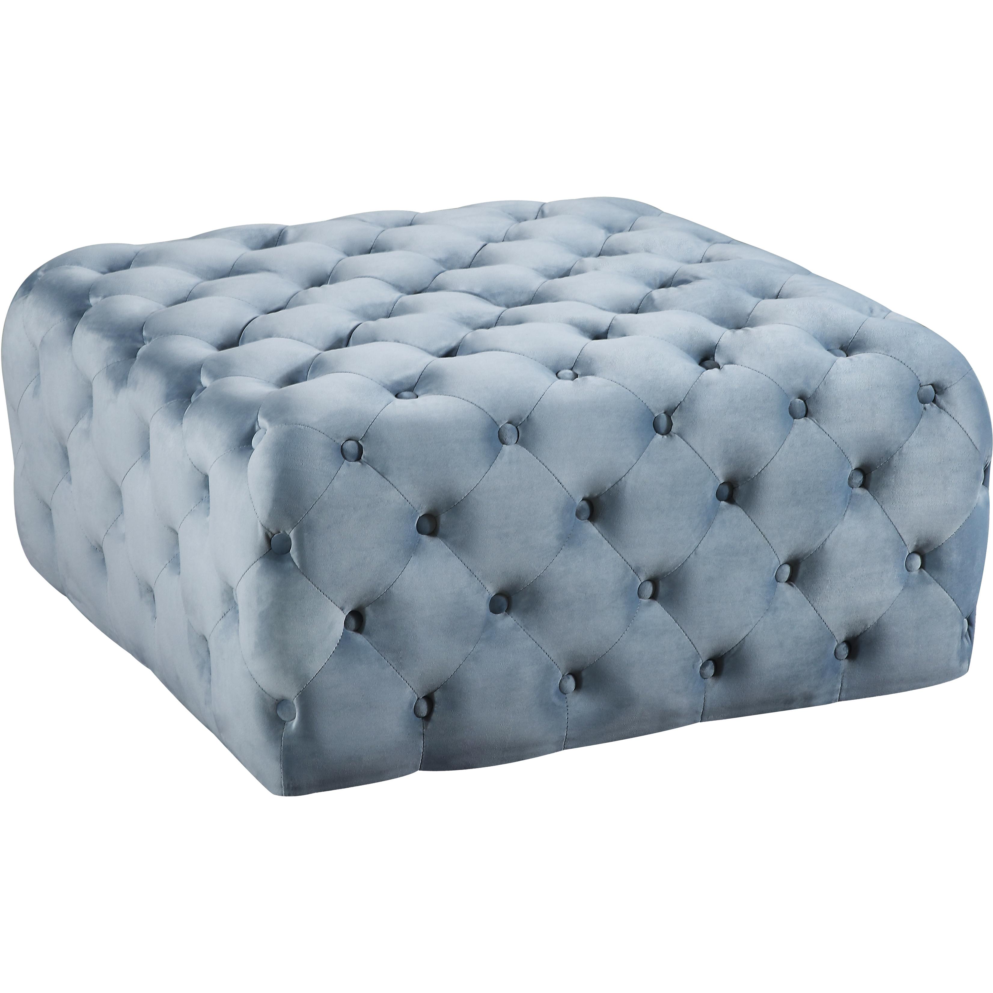 Meridian Ariel Sky Blue Velvet Ottoman/Bench