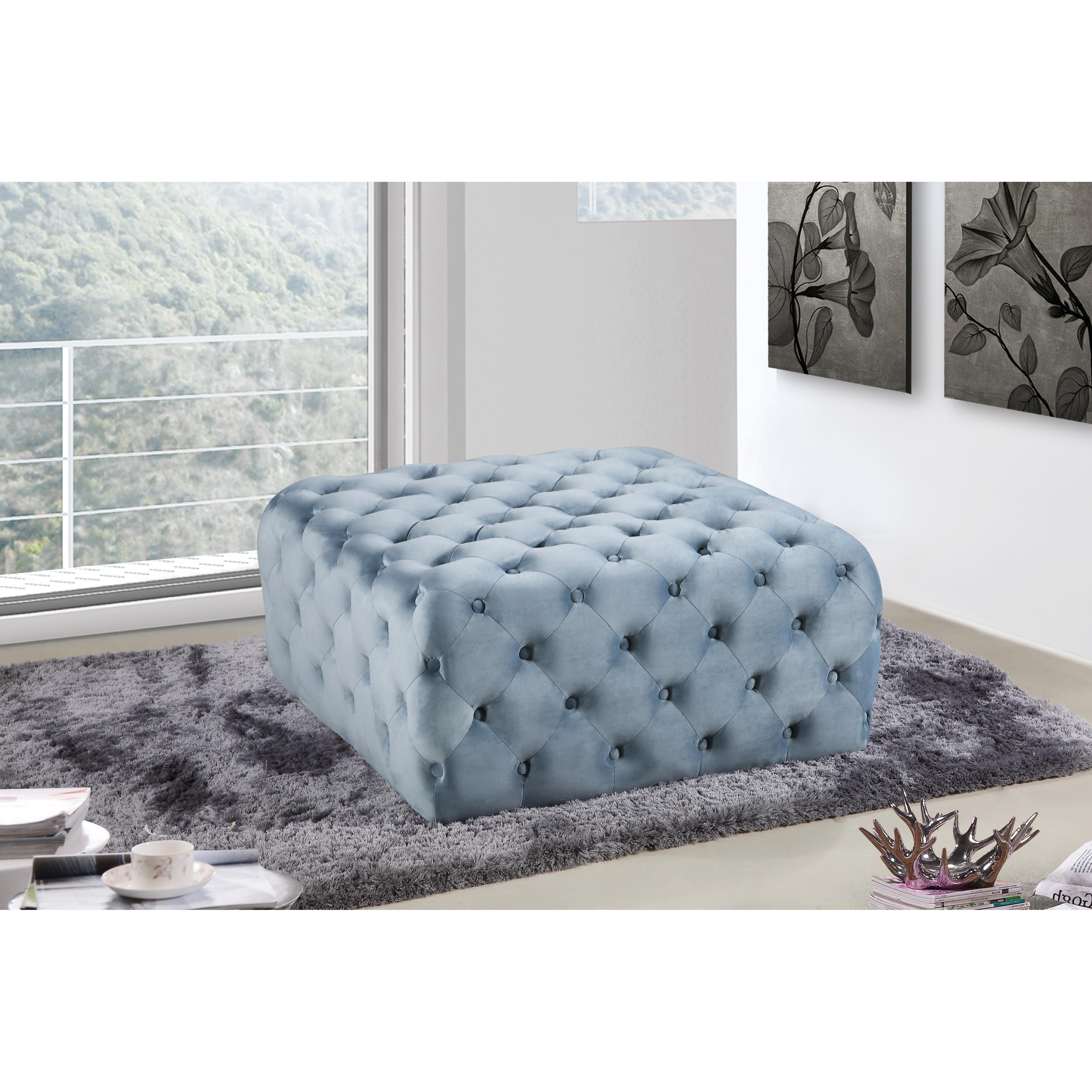 Meridian Ariel Sky Blue Velvet Ottoman/Bench