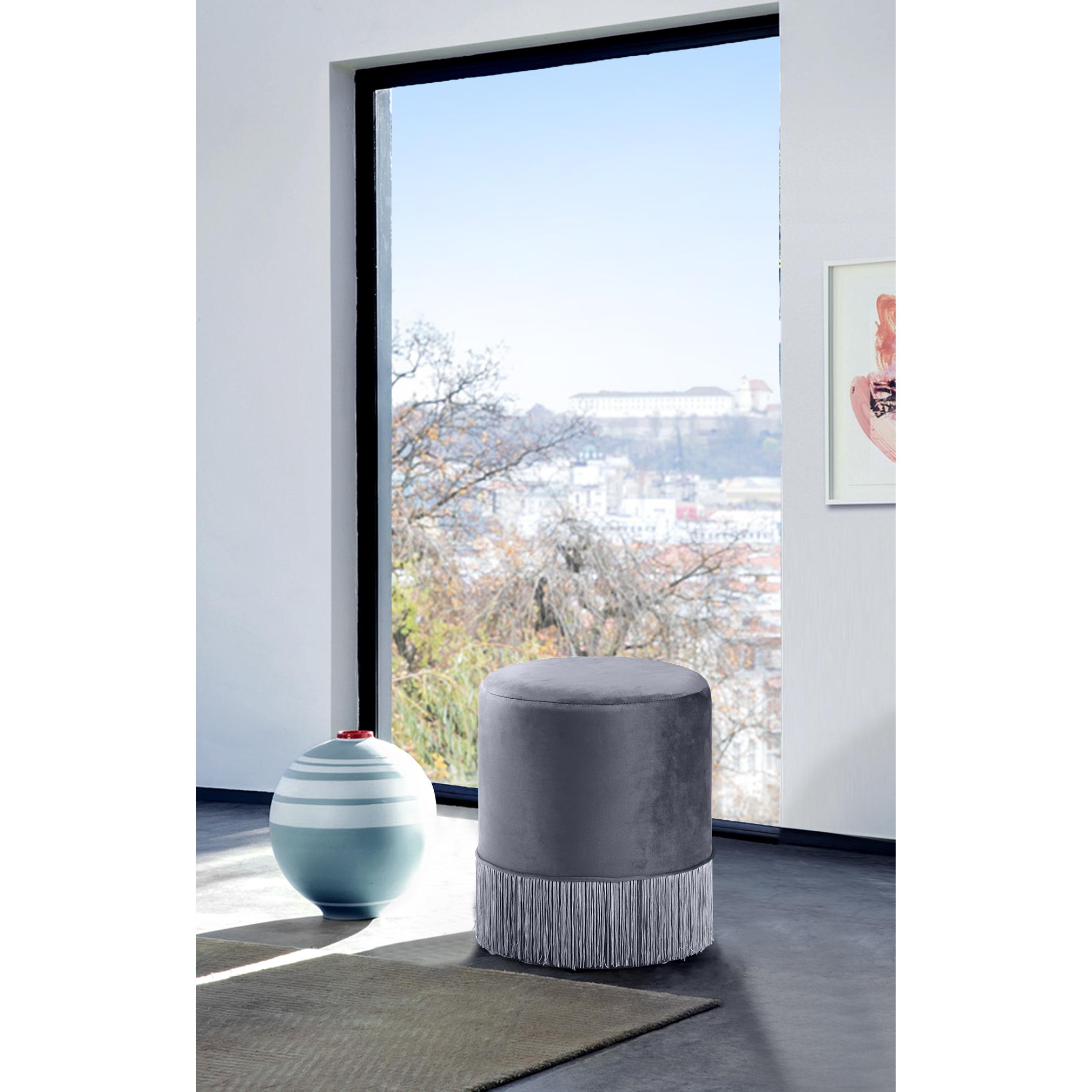 Meridian Teddy Grey Velvet Ottoman/Stool