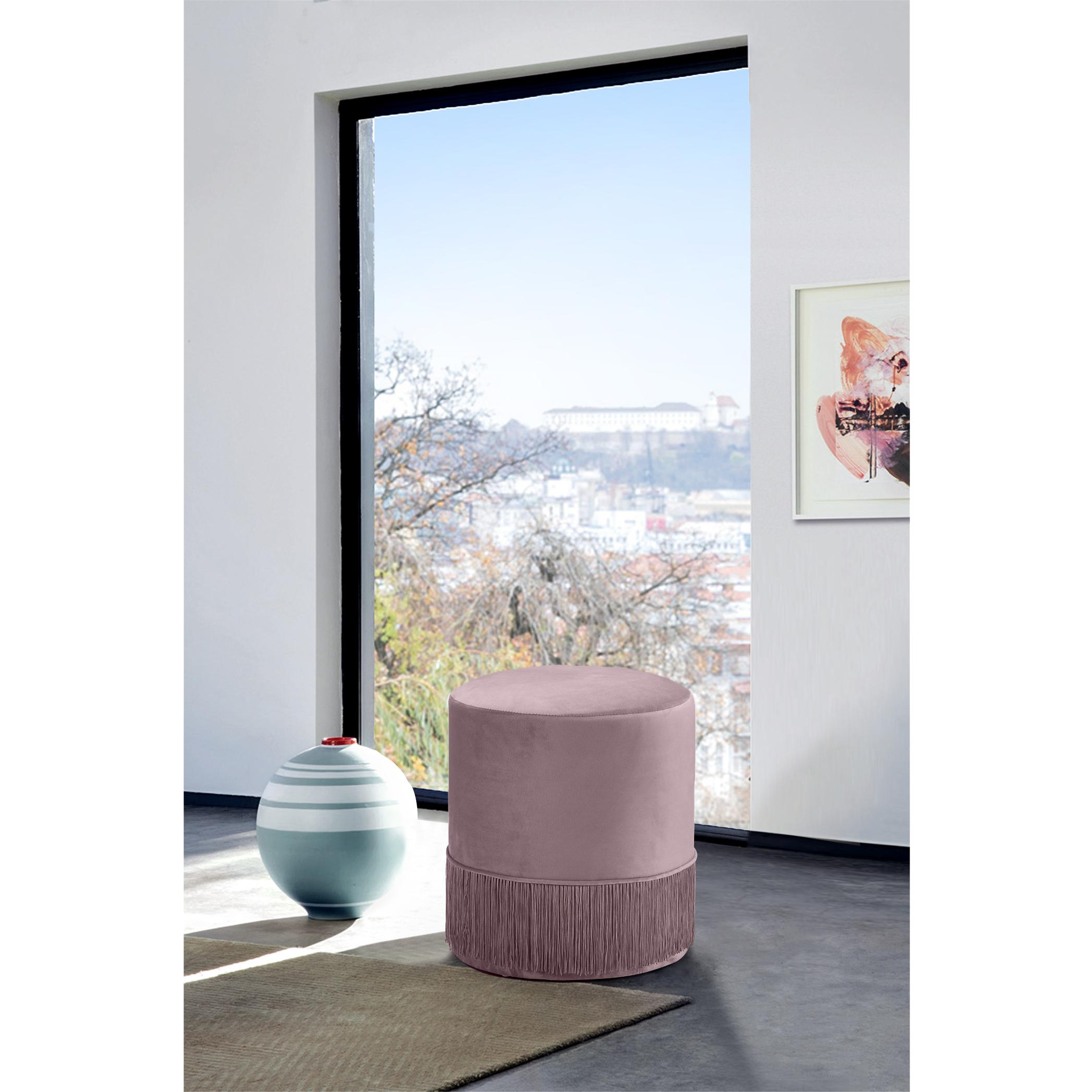 Meridian Teddy Pink Velvet Ottoman/Stool