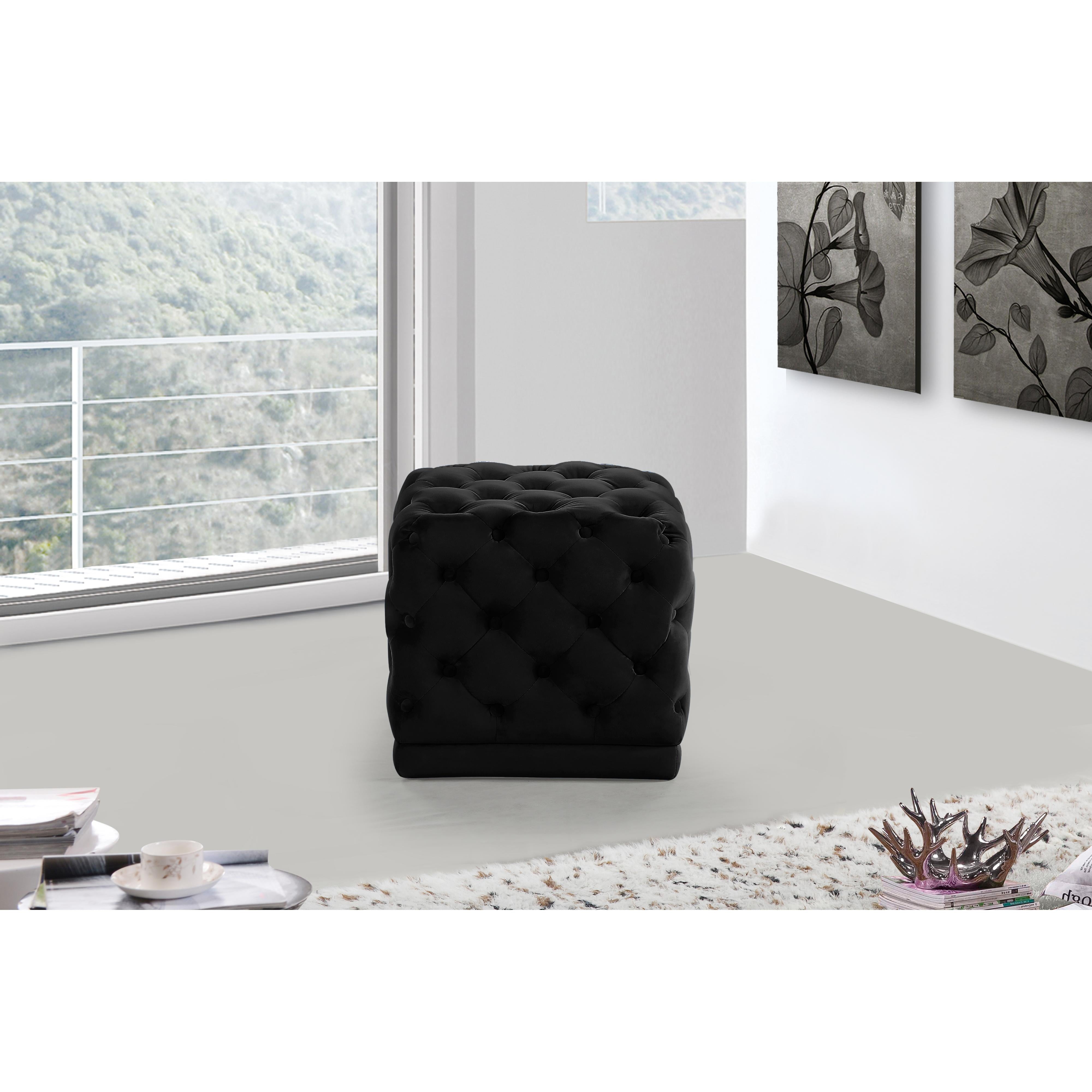 Meridian Stella Black Velvet Ottoman/Stool