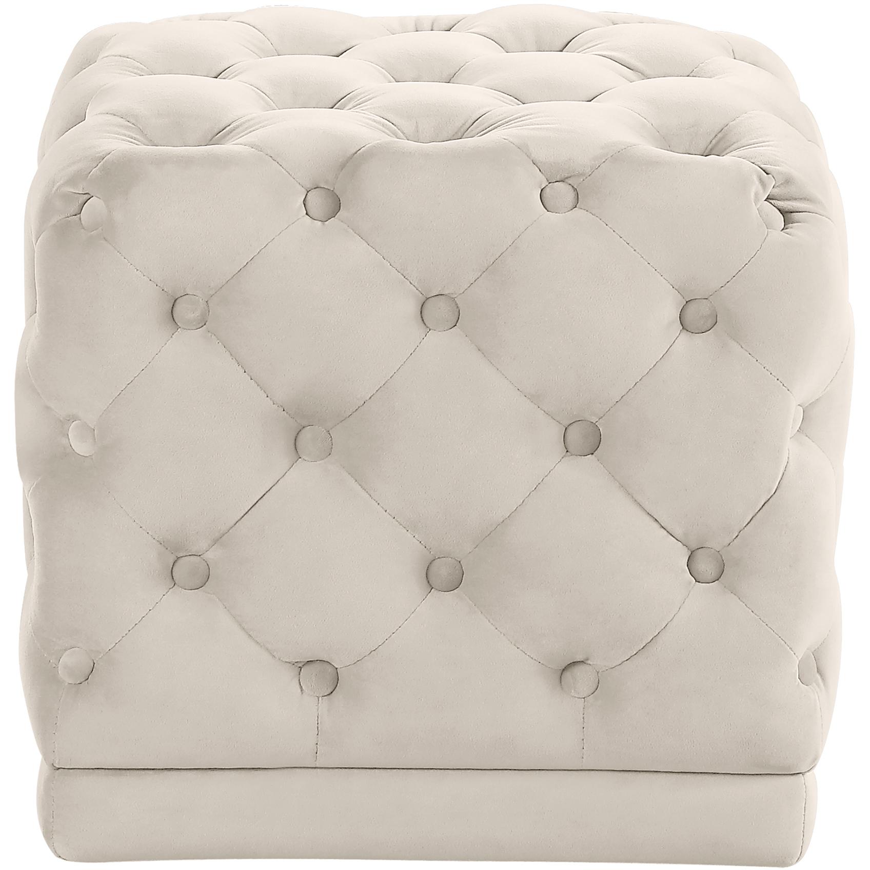 Meridian Stella Cream Velvet Ottoman/Stool