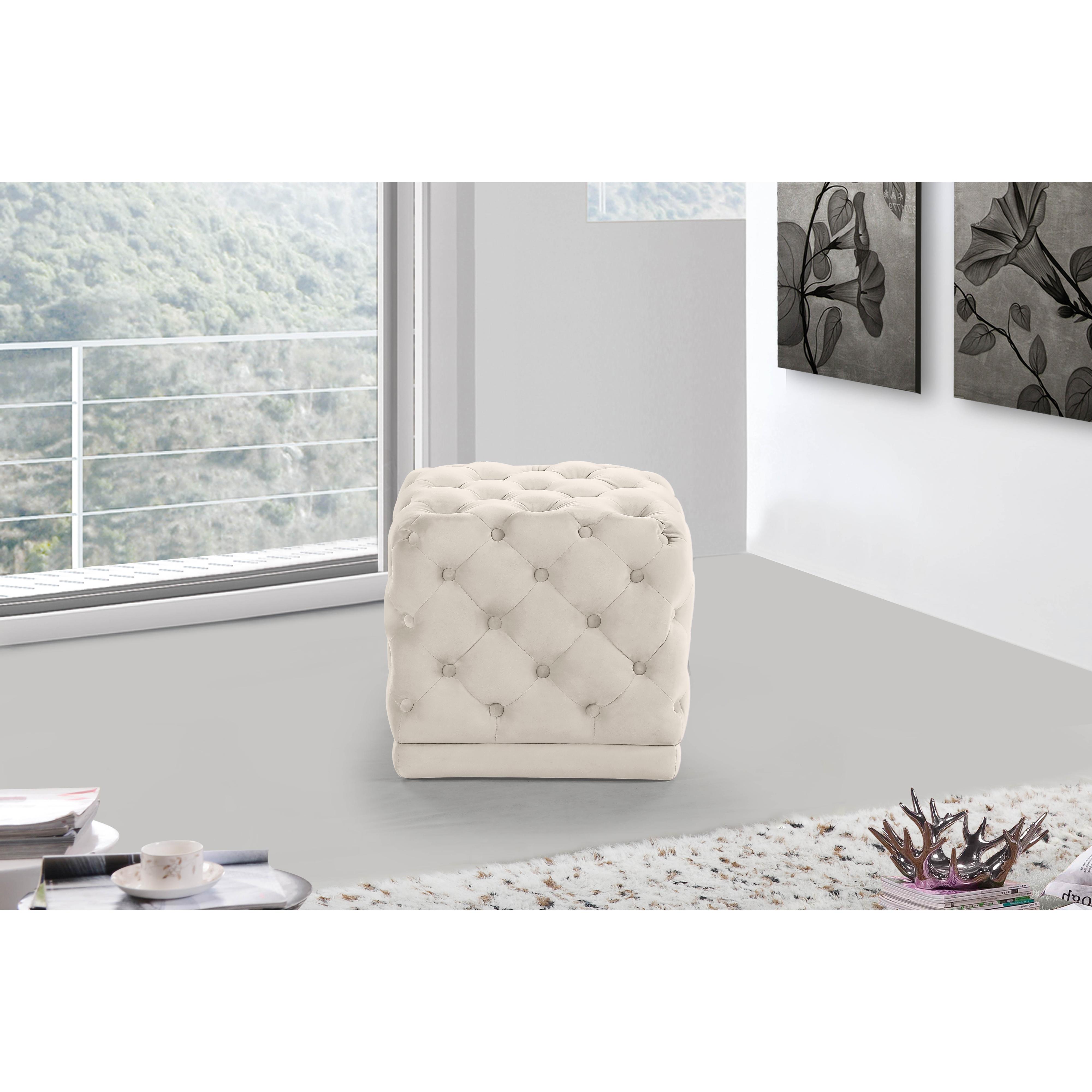 Meridian Stella Cream Velvet Ottoman/Stool