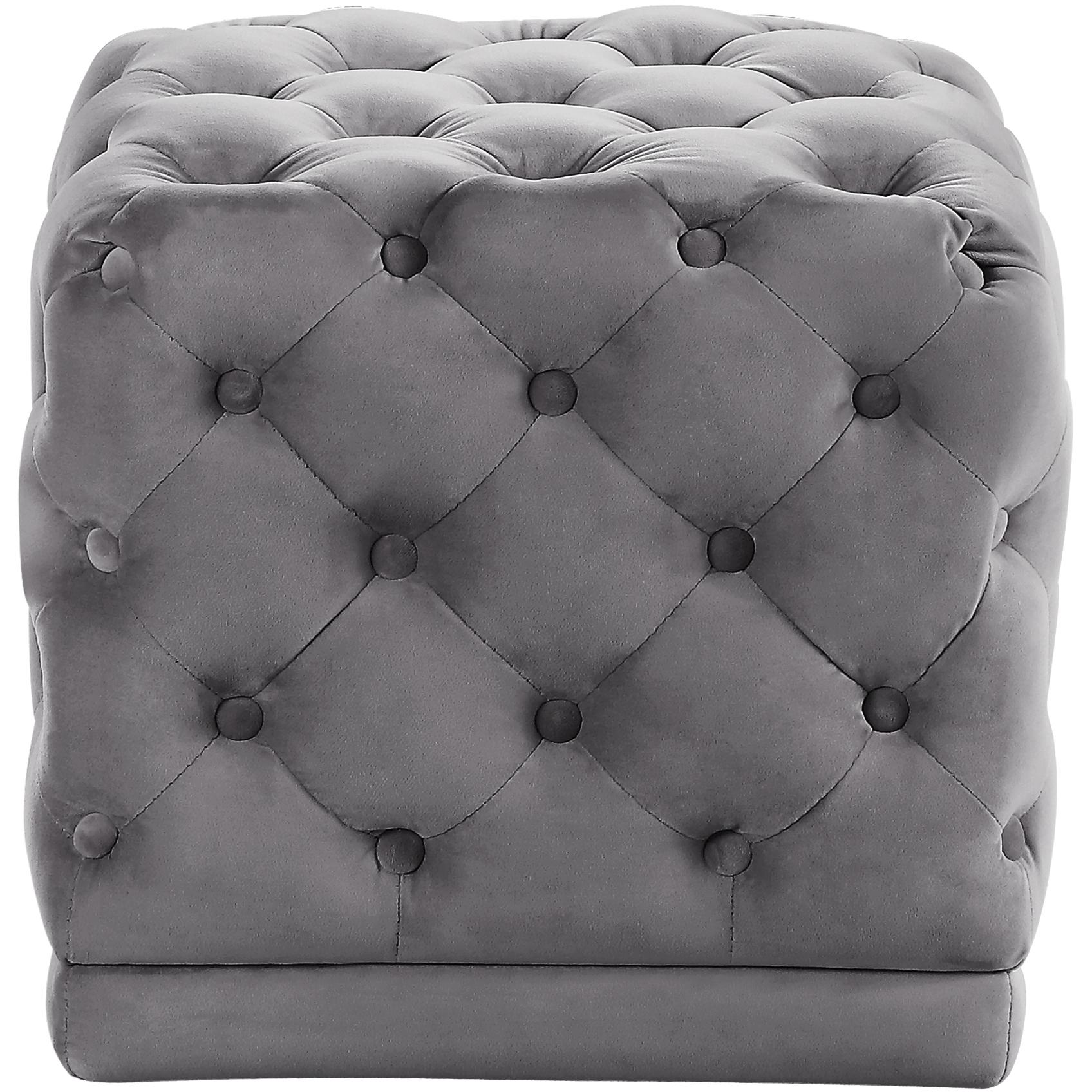 Meridian Stella Grey Velvet Ottoman/Stool