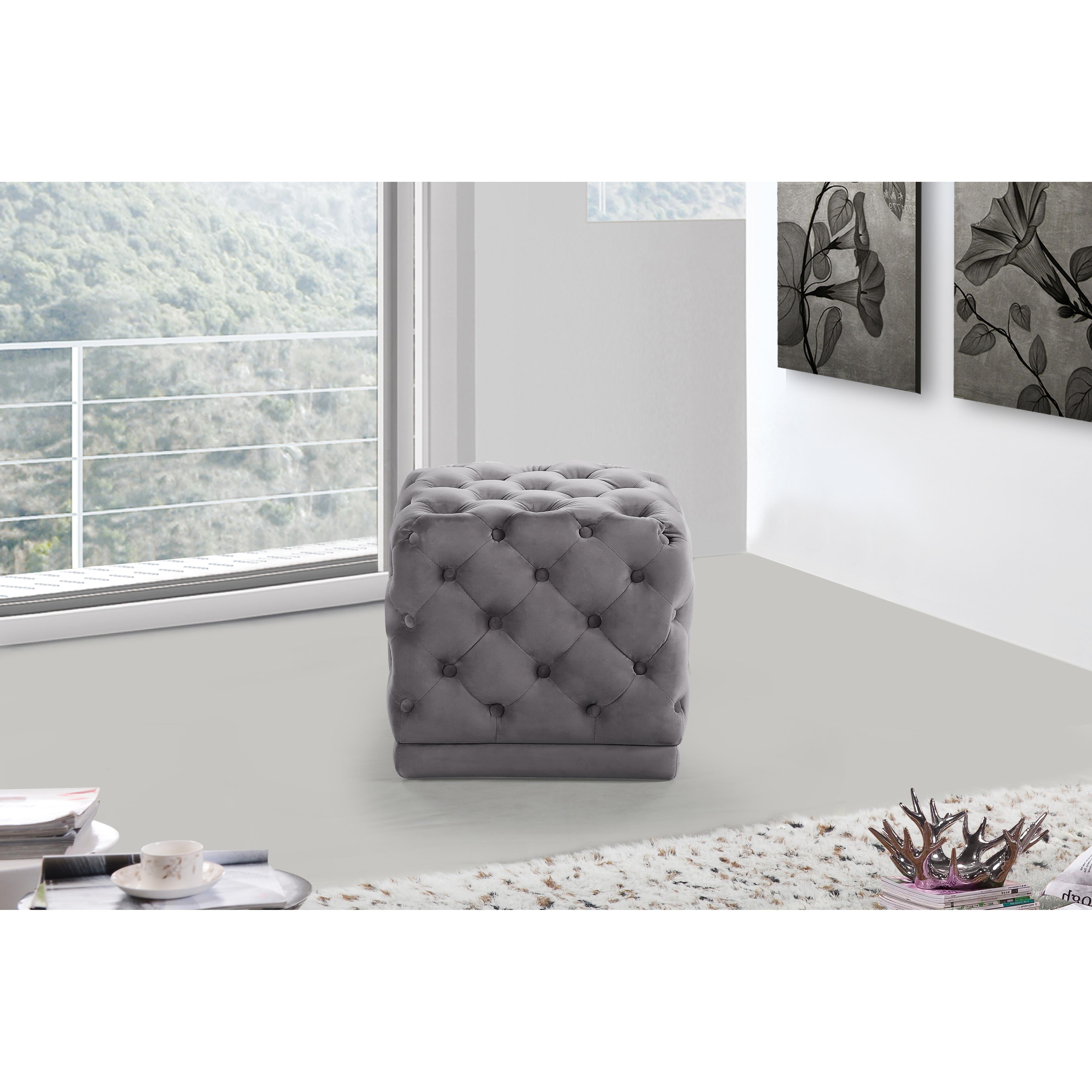 Meridian Stella Grey Velvet Ottoman/Stool