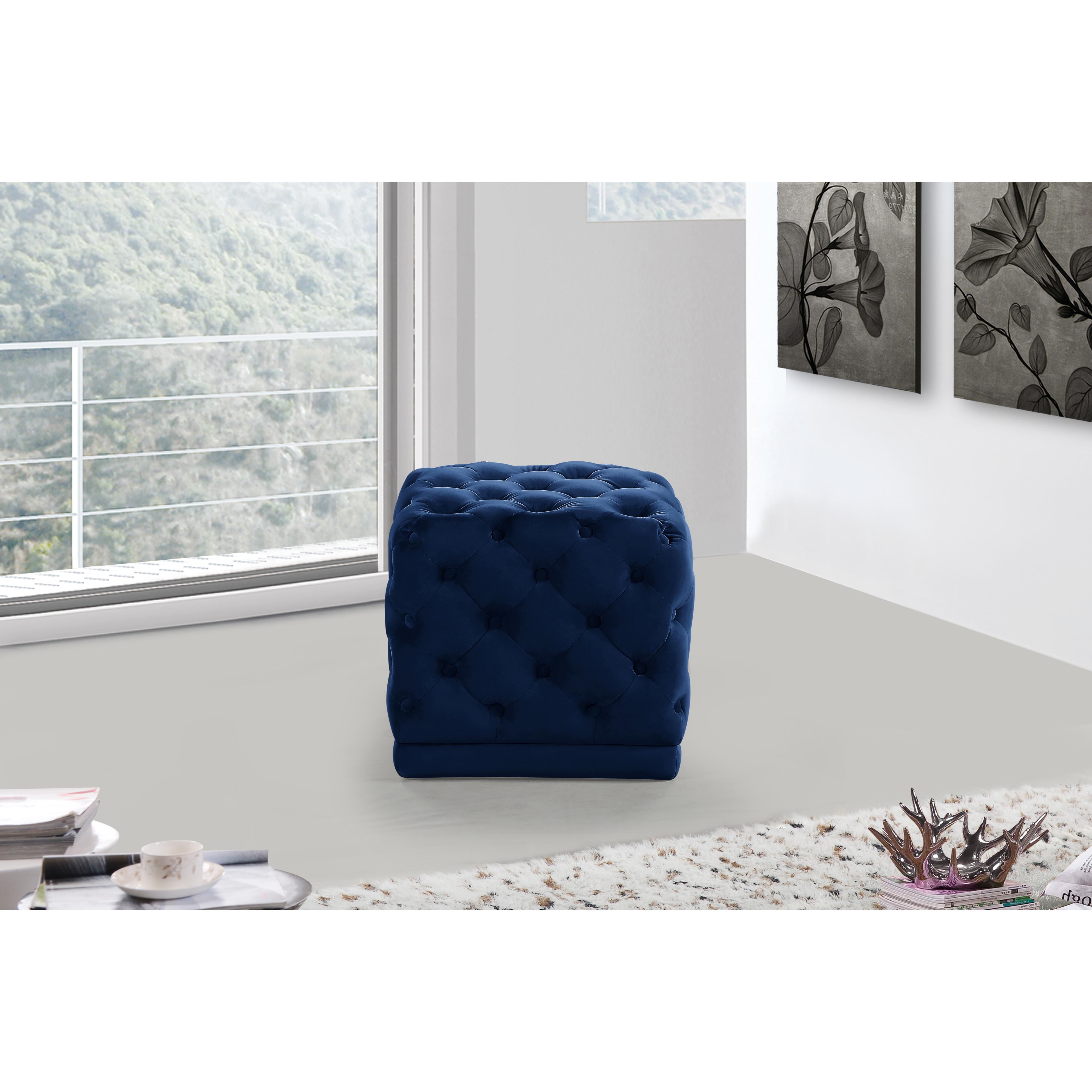 Meridian Stella Navy Velvet Ottoman/Stool