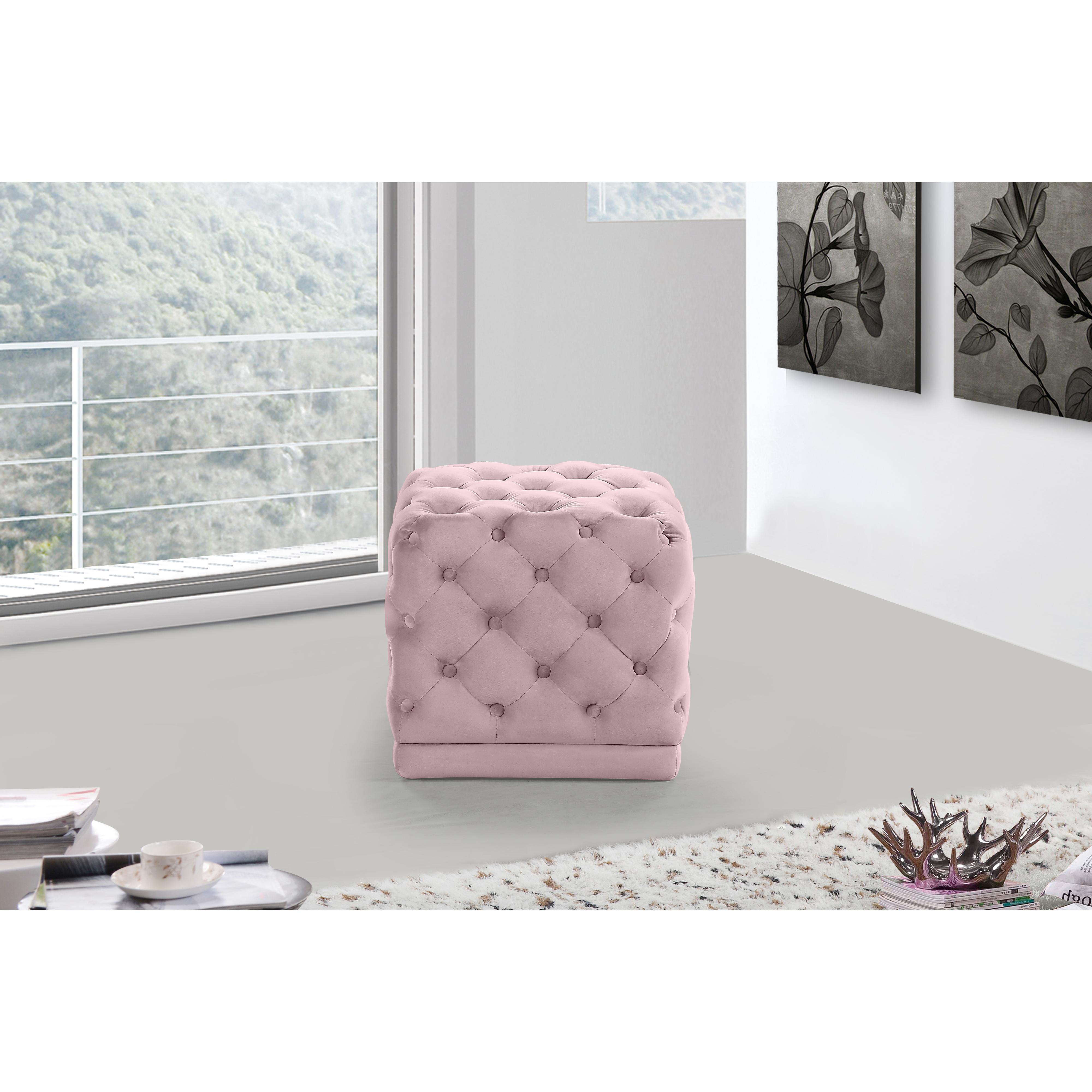 Meridian Stella Pink Velvet Ottoman/Stool