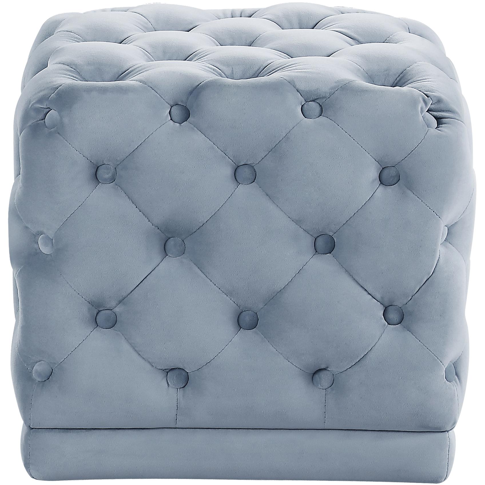 Meridian Stella Sky Blue Velvet Ottoman/Stool