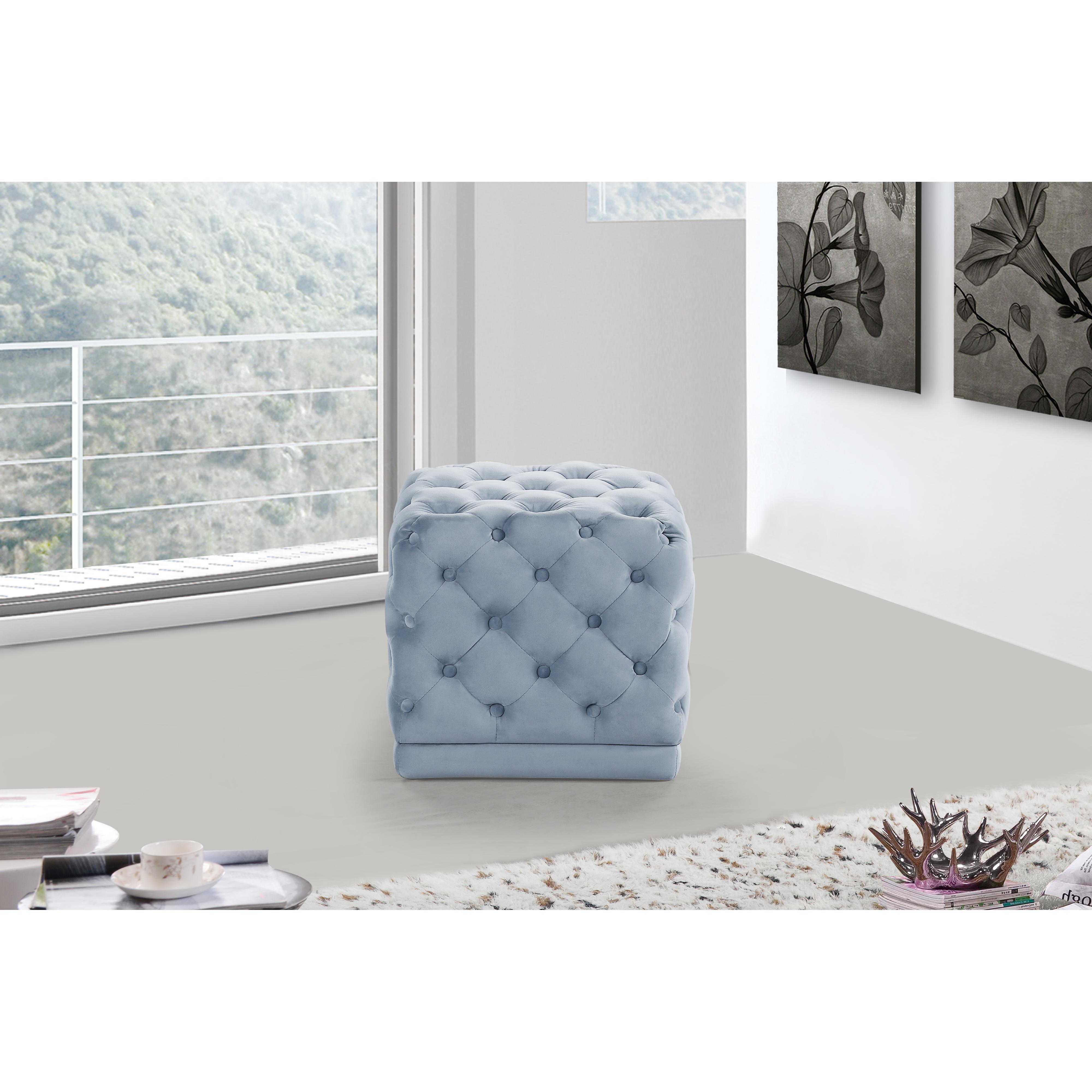 Meridian Stella Sky Blue Velvet Ottoman/Stool