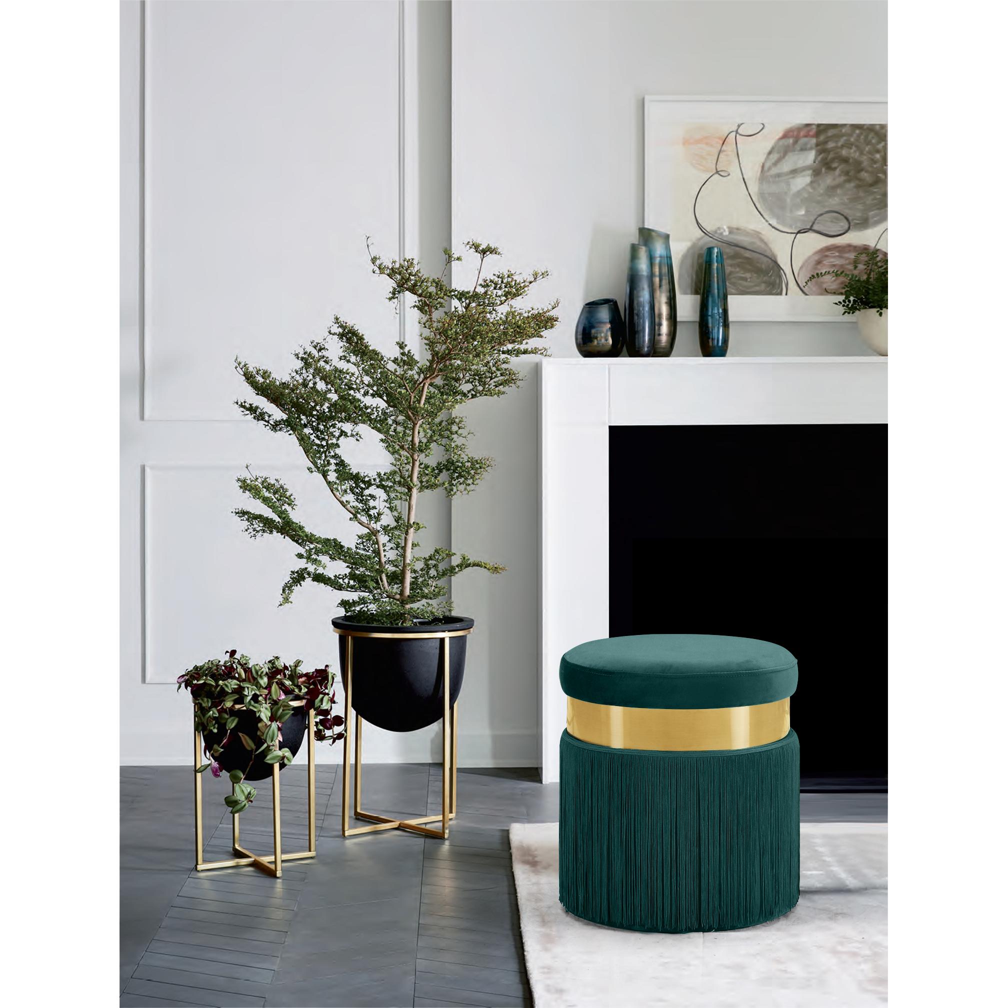 Meridian Yasmine Green Velvet Ottoman/Stool