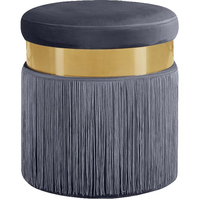 Meridian Yasmine Grey Velvet Ottoman/Stool