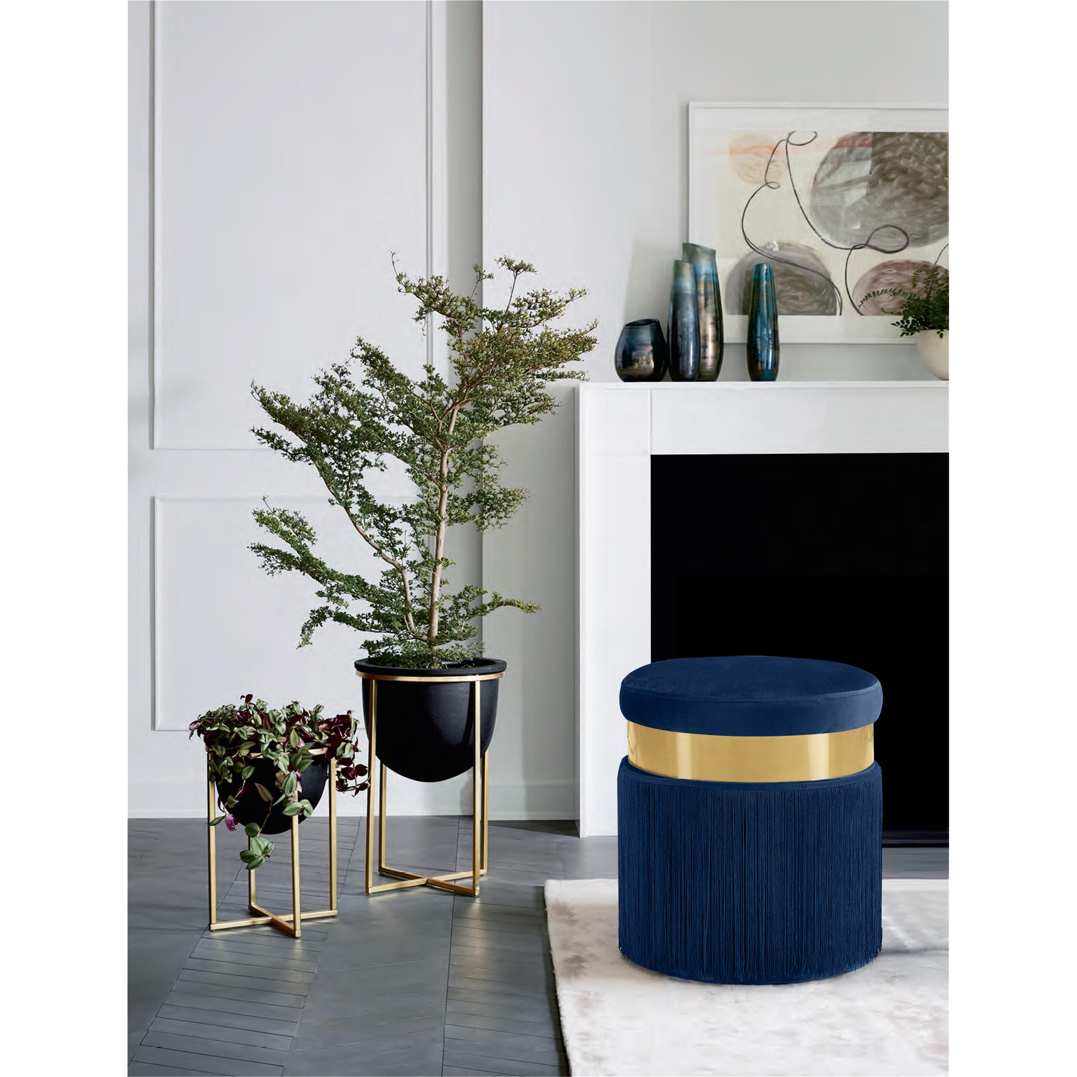 Meridian Yasmine Navy Velvet Ottoman/Stool